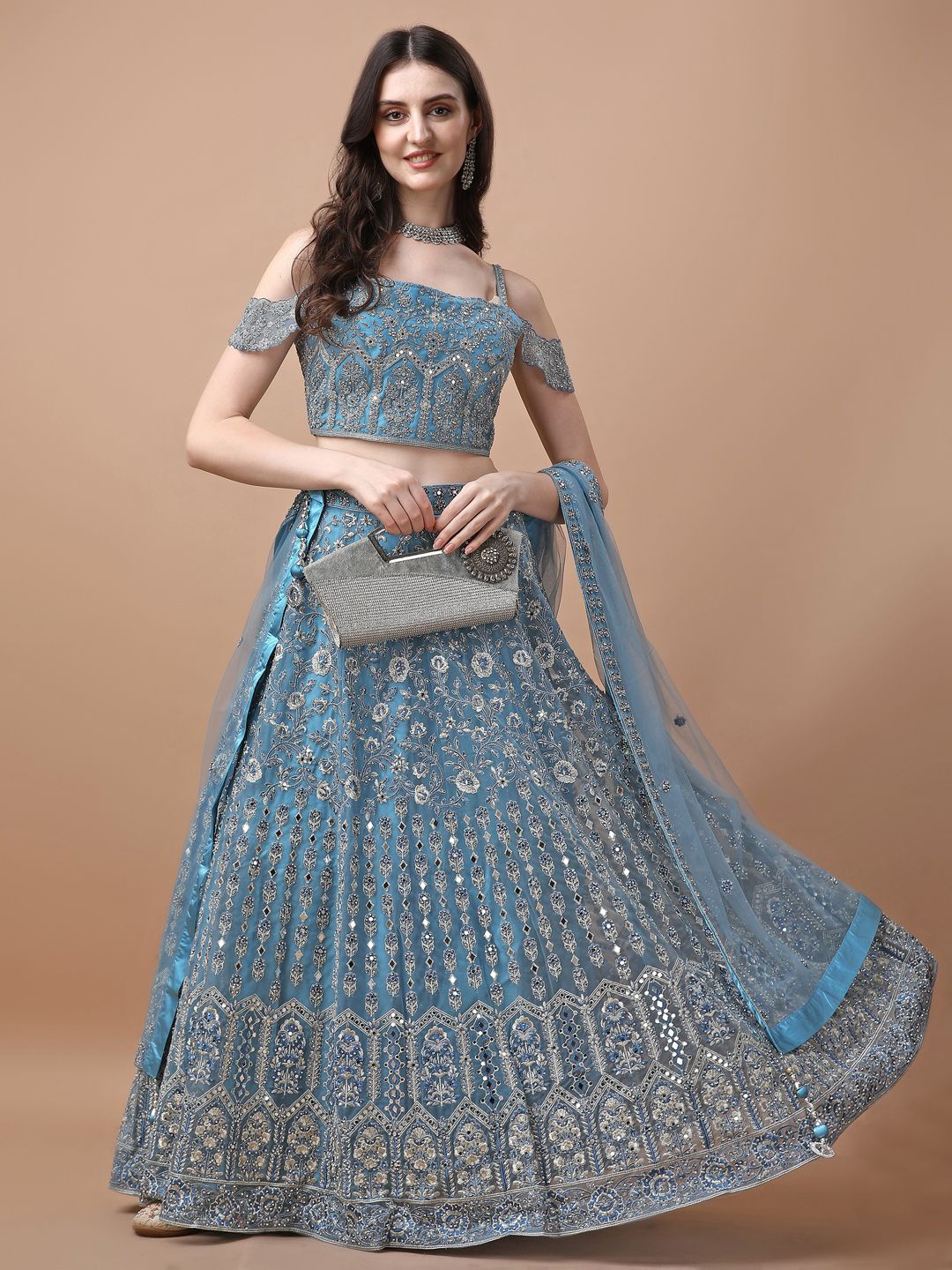 VANAKARA Embroidered Mirror Work Ready to Wear Lehenga & Blouse With Dupatta, Blue
VANAKARA Embroidered Mirror Work Ready to Wear Lehenga & Blouse With Dupatta, Blue