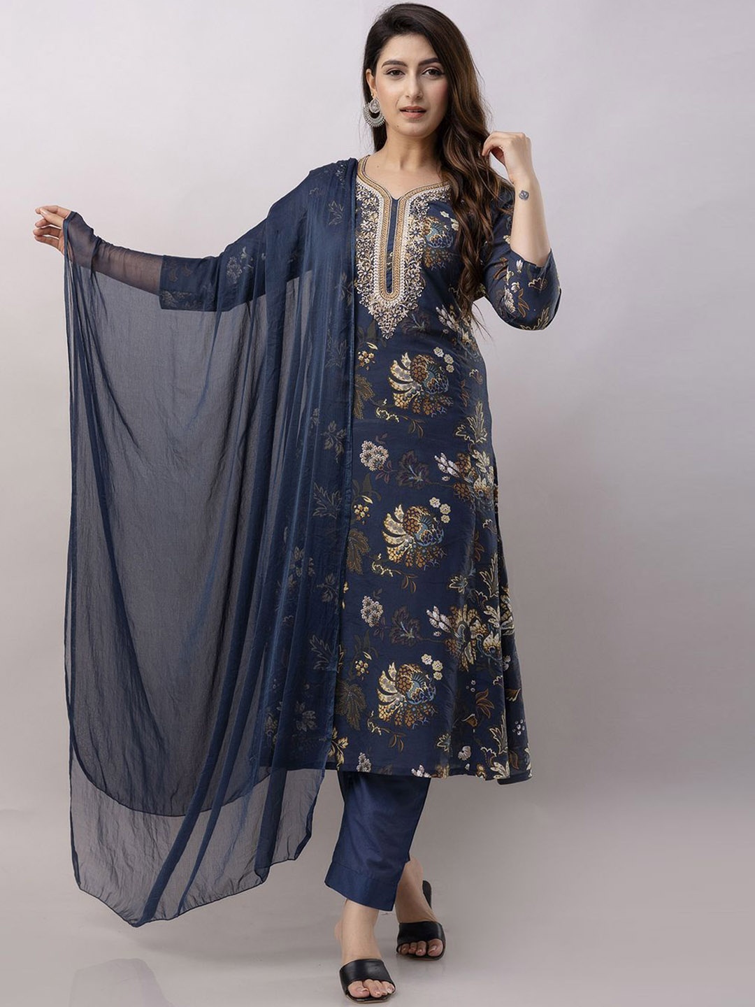 KALINI Women Ethnic Motifs Printed Empire Thread Work Pure Silk Kurta with Trousers & With Dupatta, Blue
KALINI Women Ethnic Motifs Printed Empire Thread Work Pure Silk Kurta with Trousers & With Dupatta, Blue