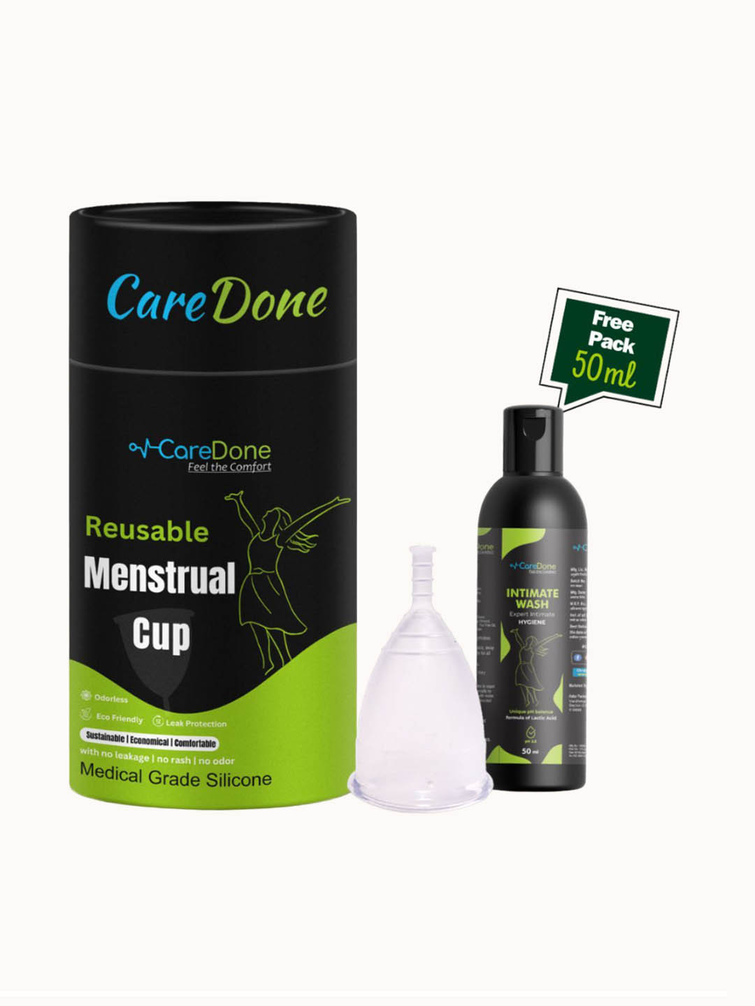 CareDone Set Of 2 Reusable & Leakproof Menstrual Cup With Intimate Wash - 50 ml, White
CareDone Set Of 2 Reusable & Leakproof Menstrual Cup With Intimate Wash - 50 ml, White