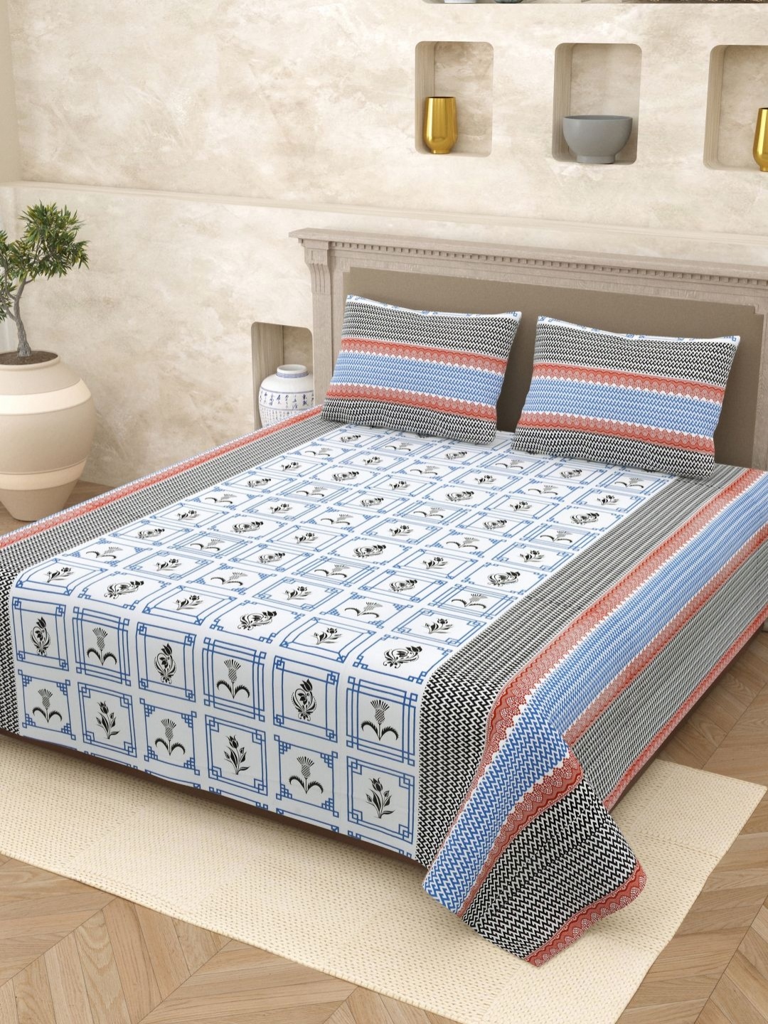 Homez Sparrow Elegant Selection 210 TC Pure Cotton Queen Bedsheet Set-2.20 m x 2.65 m, Blue
Homez Sparrow Elegant Selection 210 TC Pure Cotton Queen Bedsheet Set-2.20 m x 2.65 m, Blue