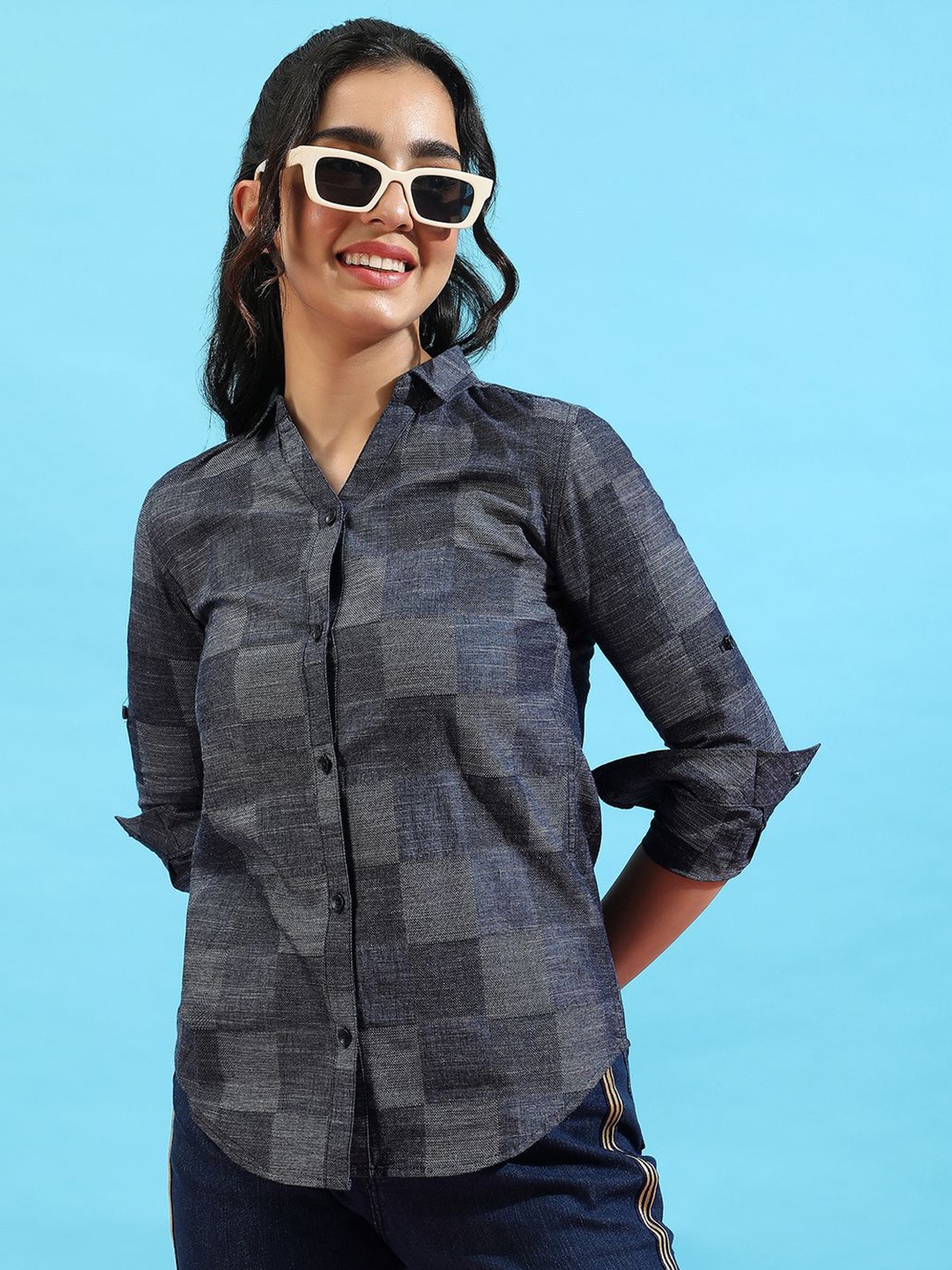 PINACOLADA Women Comfort Spread Collar Checked Cotton Relaxed Fit Casual Shirt, Charcoal
PINACOLADA Women Comfort Spread Collar Checked Cotton Relaxed Fit Casual Shirt, Charcoal