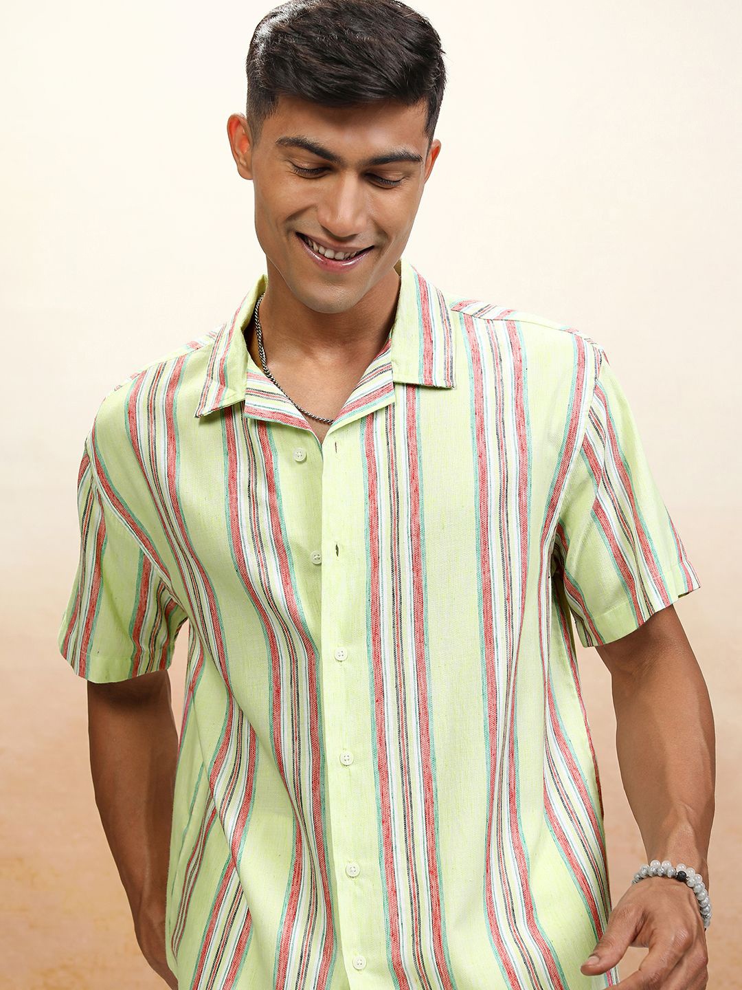 LOCOMOTIVE Men Cuban Collar Vertical Striped Cotton Relaxed Fit Casual Shirt, Lime green
LOCOMOTIVE Men Cuban Collar Vertical Striped Cotton Relaxed Fit Casual Shirt, Lime green