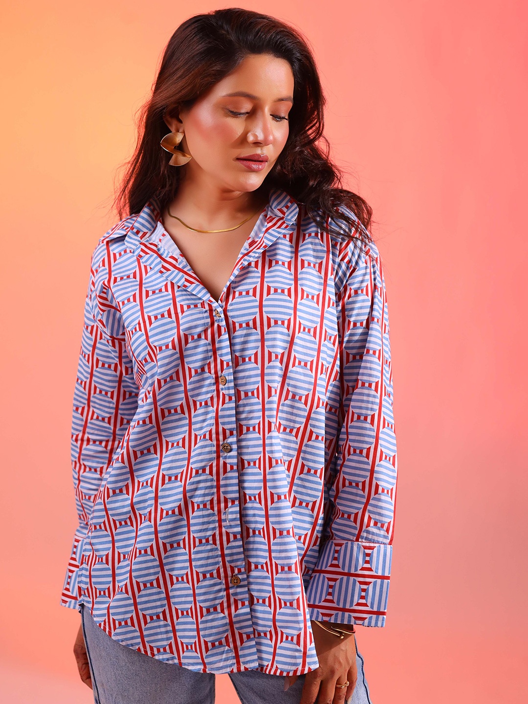 DALCHINII Women Relaxed Spread Collar Abstract Printed Cotton Oversized Casual Shirt, Blue
DALCHINII Women Relaxed Spread Collar Abstract Printed Cotton Oversized Casual Shirt, Blue