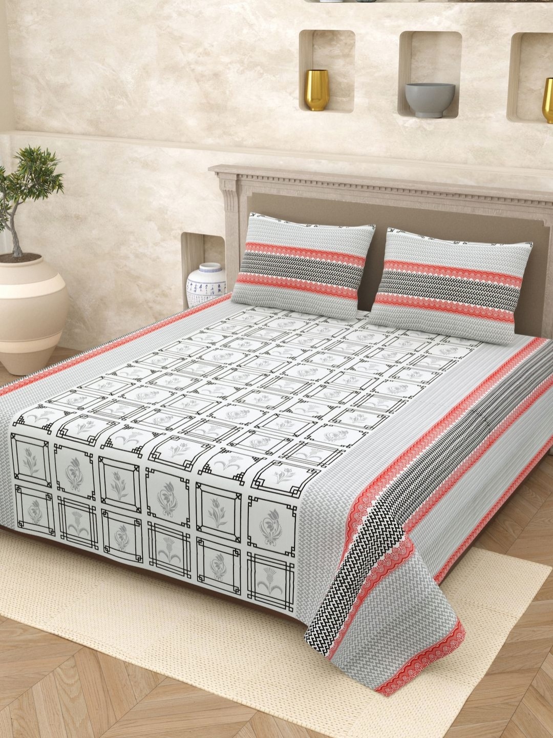 Homez Sparrow Elegant Selection 210 TC Pure Cotton Queen Bedsheet Set-2.20 m x 2.65 m, White
Homez Sparrow Elegant Selection 210 TC Pure Cotton Queen Bedsheet Set-2.20 m x 2.65 m, White