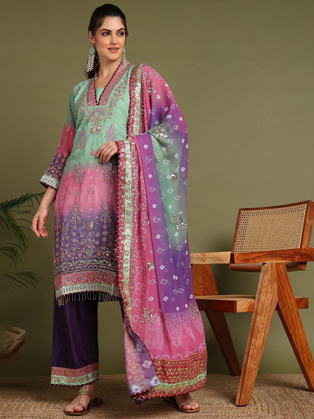 BHARODIYA ENTERPRISES Embroidered Regular Georgette Straight Kurta with Palazzos & Dupatta, Green
BHARODIYA ENTERPRISES Embroidered Regular Georgette Straight Kurta with Palazzos & Dupatta, Green