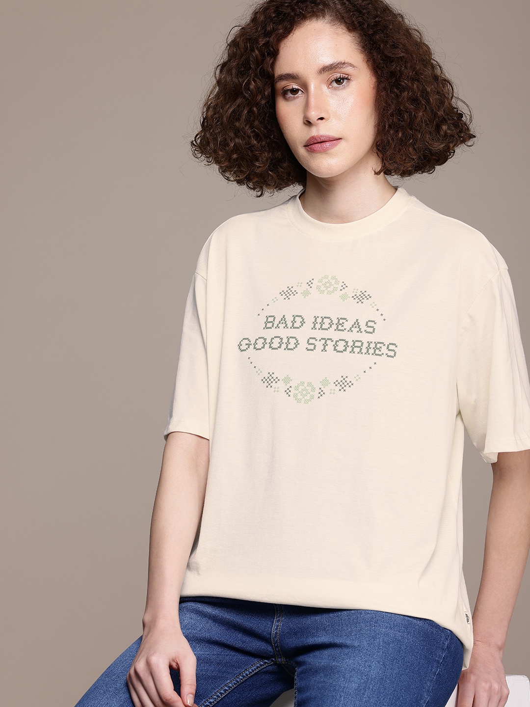 The Roadster Life Co. Typography Printed Drop-Shoulder Sleeves Oversized T-shirt, Off white
The Roadster Life Co. Typography Printed Drop-Shoulder Sleeves Oversized T-shirt, Off white