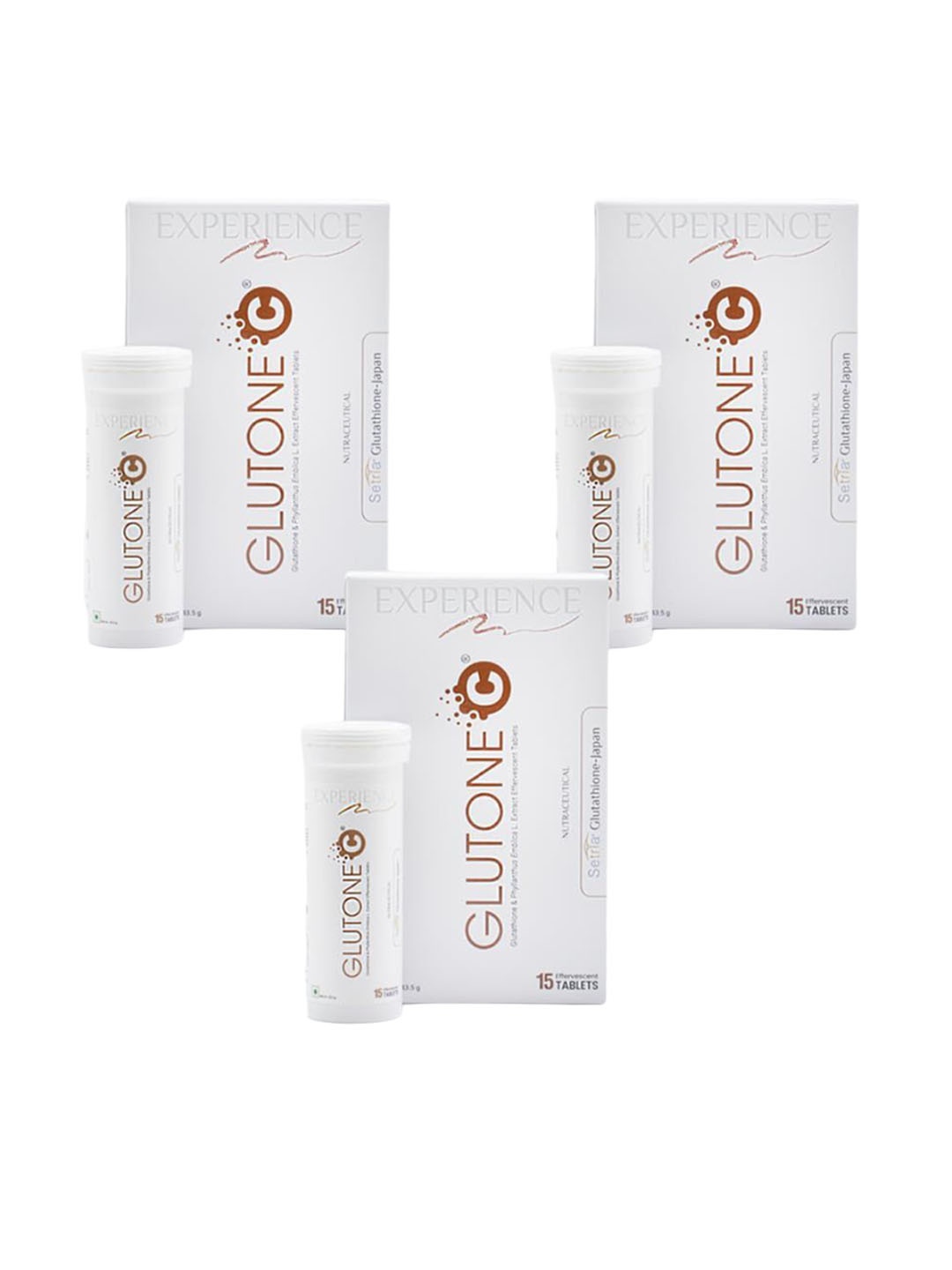 GLUTONE Set Of 3 C Glutathione & Vitamin C Effervescent Tablet - 15 Tablets Each, White
GLUTONE Set Of 3 C Glutathione & Vitamin C Effervescent Tablet - 15 Tablets Each, White