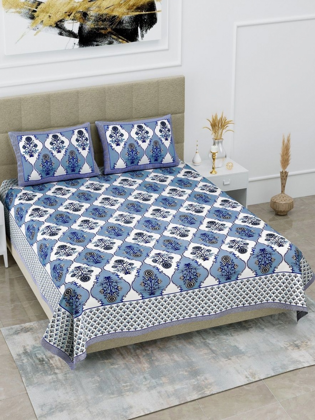 HOMELINE Blue & White Floral Printed Cotton 180 TC King Bedsheet Set 2.74 x 2.54m
HOMELINE Blue & White Floral Printed Cotton 180 TC King Bedsheet Set 2.74 x 2.54m