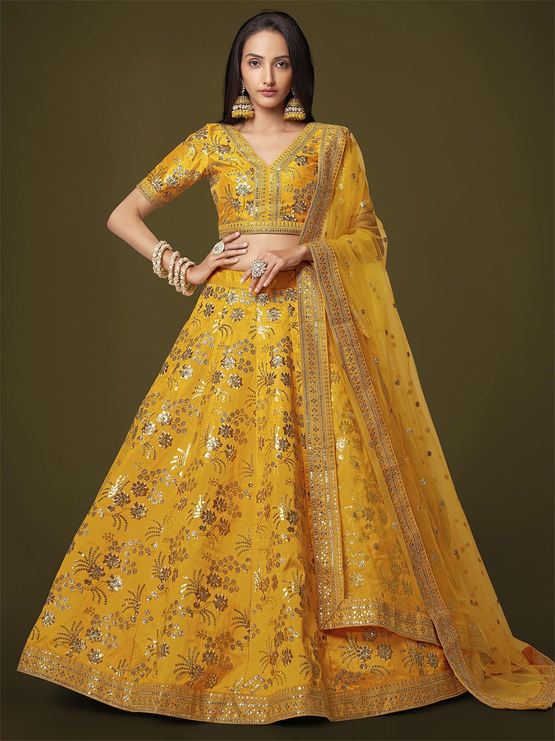 ODETTE Embroidered Thread Work Semi-Stitched Lehenga & Unstitched Blouse With Dupatta, Yellow
ODETTE Embroidered Thread Work Semi-Stitched Lehenga & Unstitched Blouse With Dupatta, Yellow