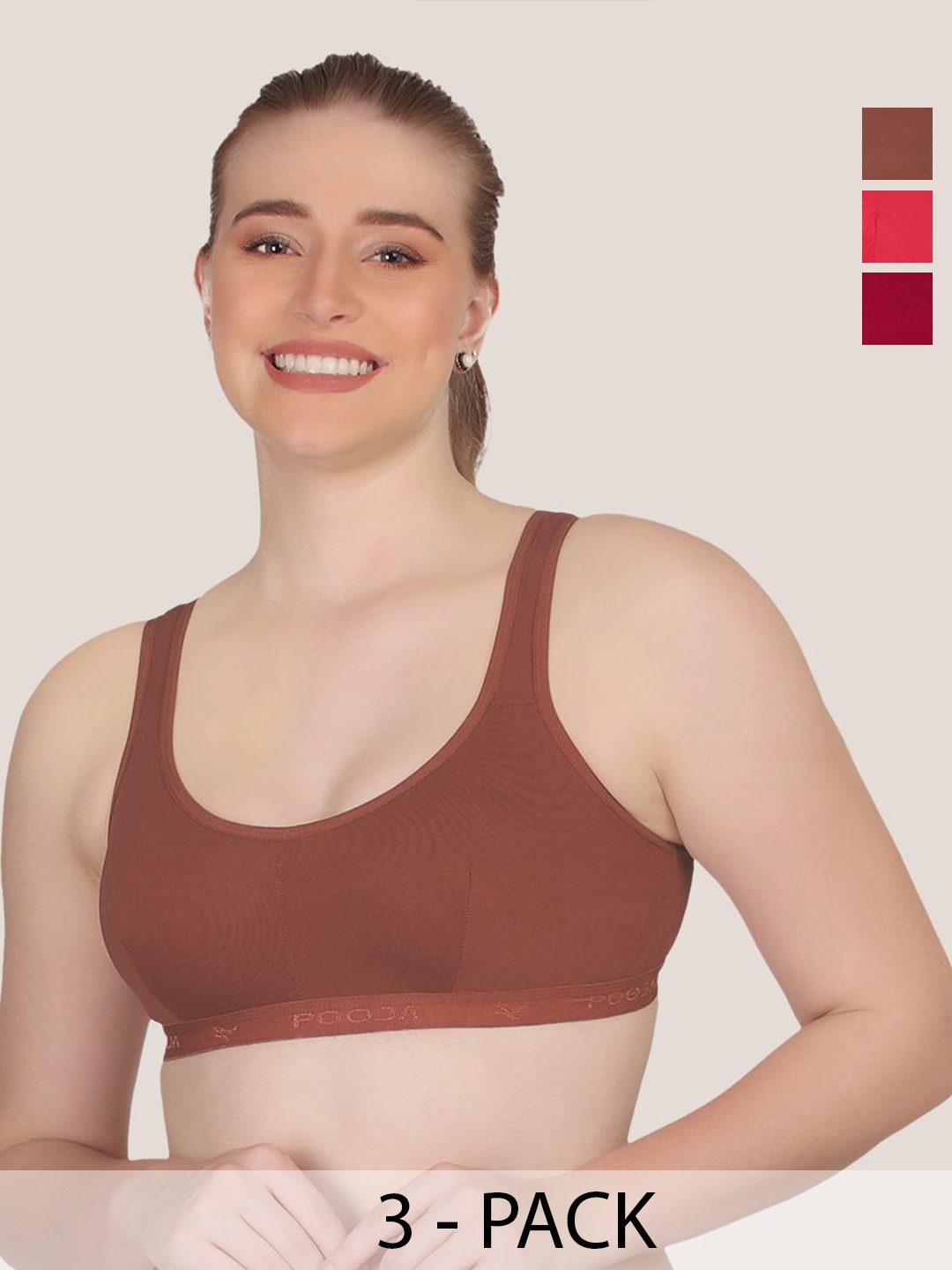 POOJA RAGENEE Women Pack of 3 Full Coverage Non-Wired and Non Padded Bra, Brown
POOJA RAGENEE Women Pack of 3 Full Coverage Non-Wired and Non Padded Bra, Brown