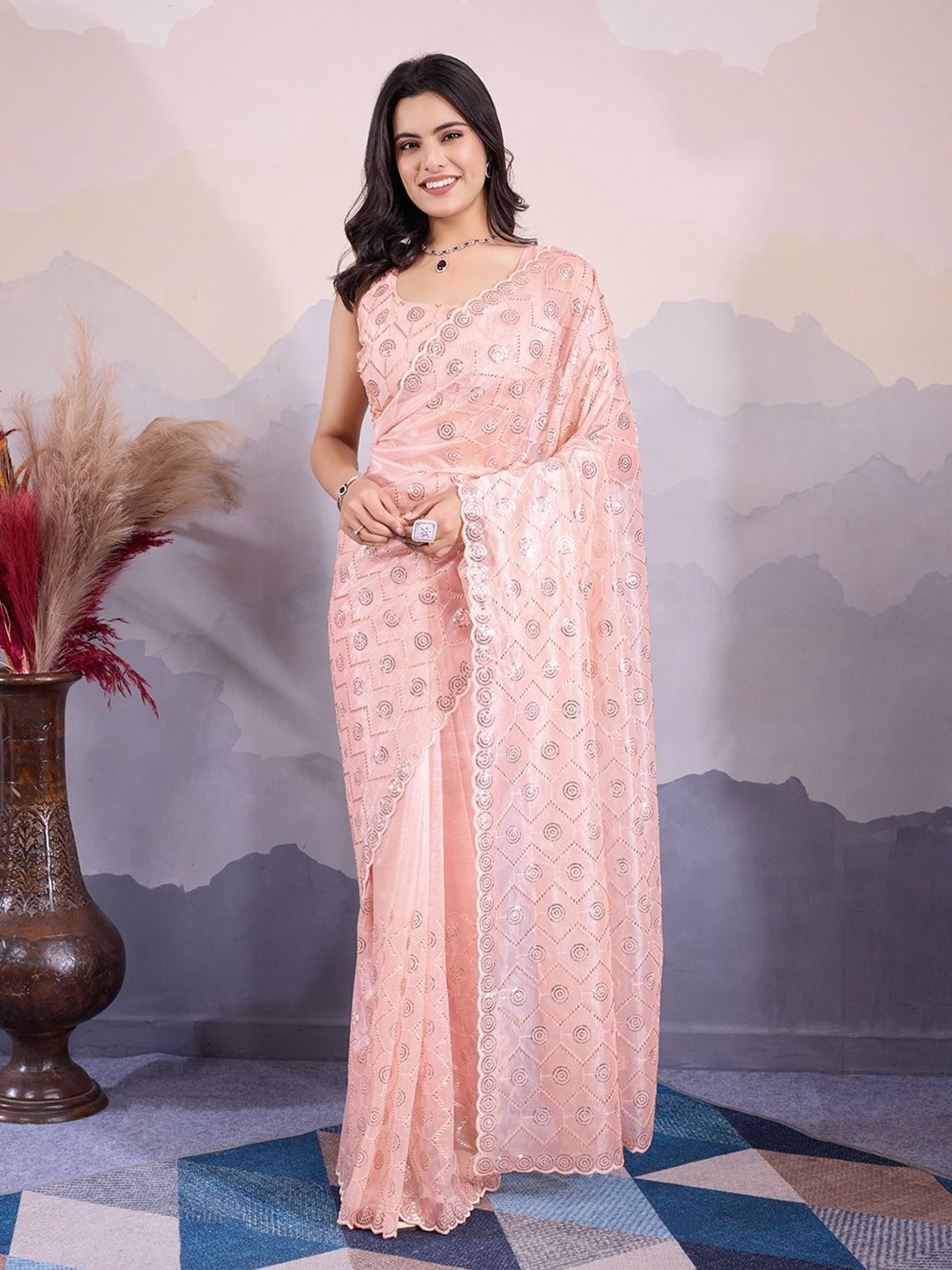 VenderVilla Geometric Embroidered Sequined Embellished Saree With Blouse Piece, Peach
VenderVilla Geometric Embroidered Sequined Embellished Saree With Blouse Piece, Peach