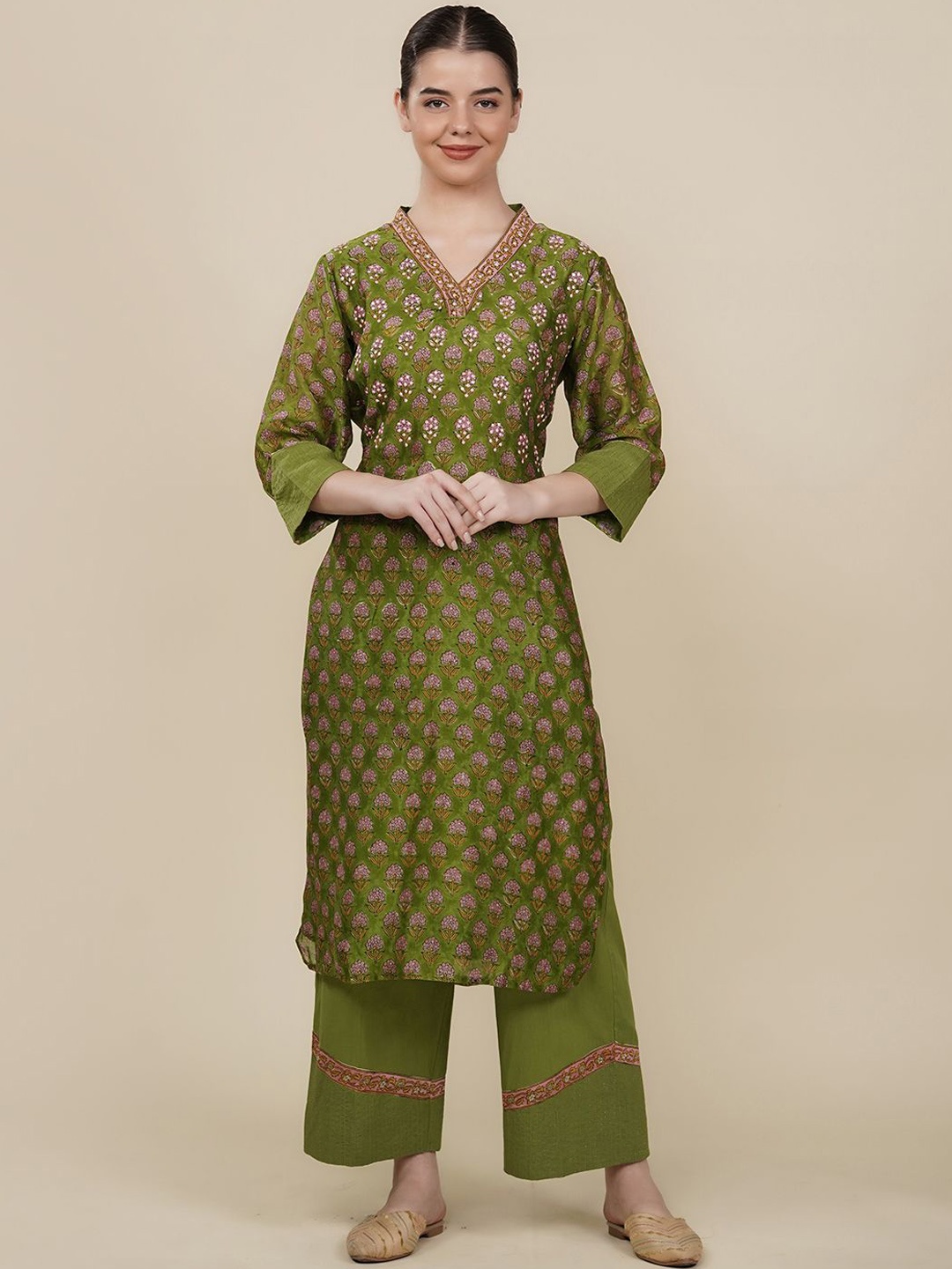 House Of Dharaa Ethnic Motifs Printed Chanderi Cotton Straight Kurta Trousers & Dupatta, Olive
House Of Dharaa Ethnic Motifs Printed Chanderi Cotton Straight Kurta Trousers & Dupatta, Olive