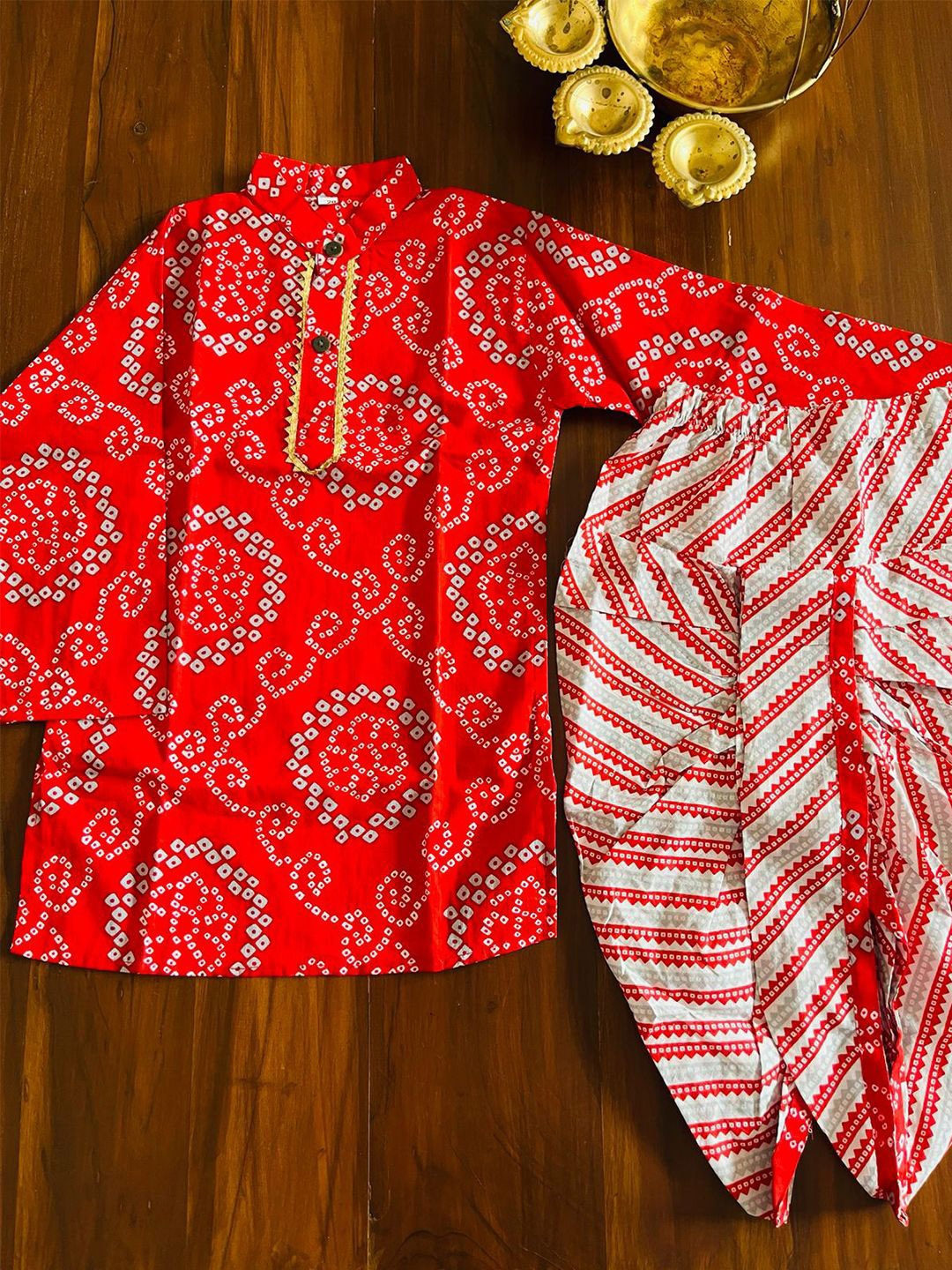 Bold N Elegant Boys Bandhani Printed Regular Cotton Straight Kurta with Dhoti Pants, Red
Bold N Elegant Boys Bandhani Printed Regular Cotton Straight Kurta with Dhoti Pants, Red