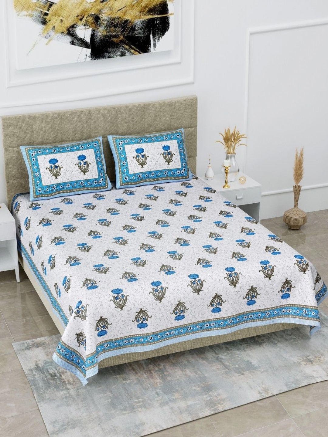 HOMELINE Blue & White Floral Printed Cotton 180 TC King Bedsheet Set 2.74 x 2.54m
HOMELINE Blue & White Floral Printed Cotton 180 TC King Bedsheet Set 2.74 x 2.54m