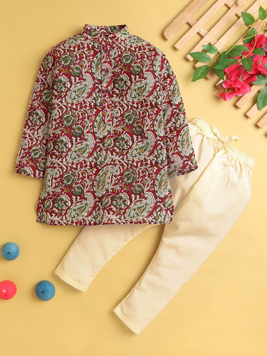 Jeetethnics Boys Ethnic Motifs Printed Cotton Silk Mandarin Collar Kurta with Pyjama, Maroon
Jeetethnics Boys Ethnic Motifs Printed Cotton Silk Mandarin Collar Kurta with Pyjama, Maroon