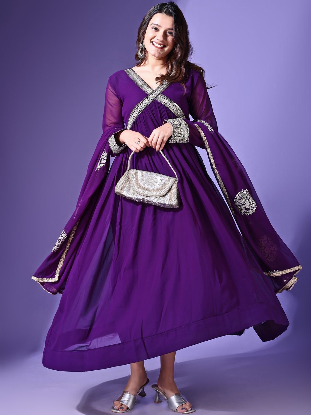 KALINI Floral Embroidered Georgette Fit and Flare Maxi Ethnic Dress With Dupatta, Purple
KALINI Floral Embroidered Georgette Fit and Flare Maxi Ethnic Dress With Dupatta, Purple