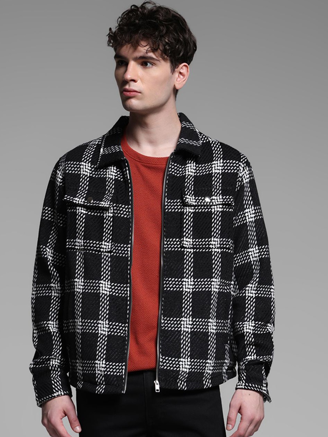 Jack & Jones Men Spread Collar Checked Casual Open Front Jacket, Black
Jack & Jones Men Spread Collar Checked Casual Open Front Jacket, Black