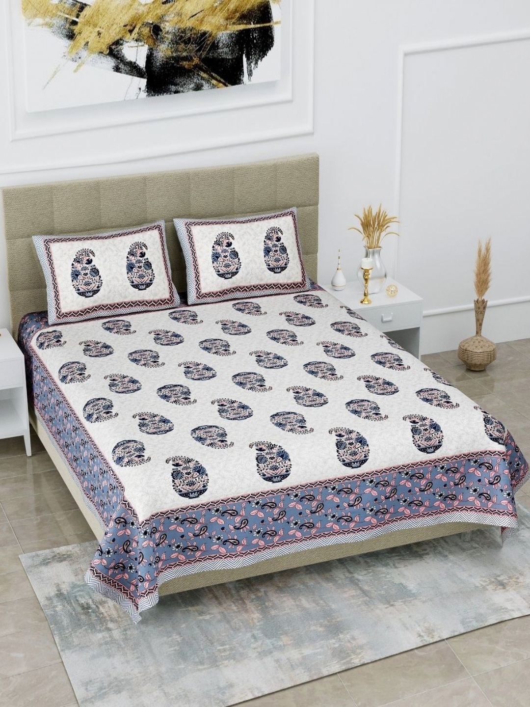 HOMELINE Blue & White Ethnic Motifs Printed Cotton 180 TC King Bedsheet Set 2.74 x 2.54m
HOMELINE Blue & White Ethnic Motifs Printed Cotton 180 TC King Bedsheet Set 2.74 x 2.54m