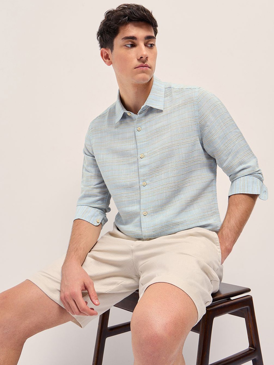 THE BEAR HOUSE Men Spread Collar Horizontal Striped Cotton Slim Fit Casual Shirt, Blue
THE BEAR HOUSE Men Spread Collar Horizontal Striped Cotton Slim Fit Casual Shirt, Blue