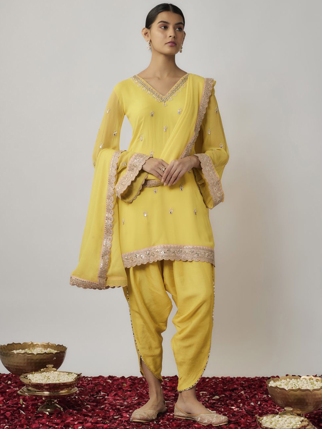 Renee Label Embroidered Mirror Work Straight Kurti with Dhoti Pants & Dupatta, Yellow
Renee Label Embroidered Mirror Work Straight Kurti with Dhoti Pants & Dupatta, Yellow