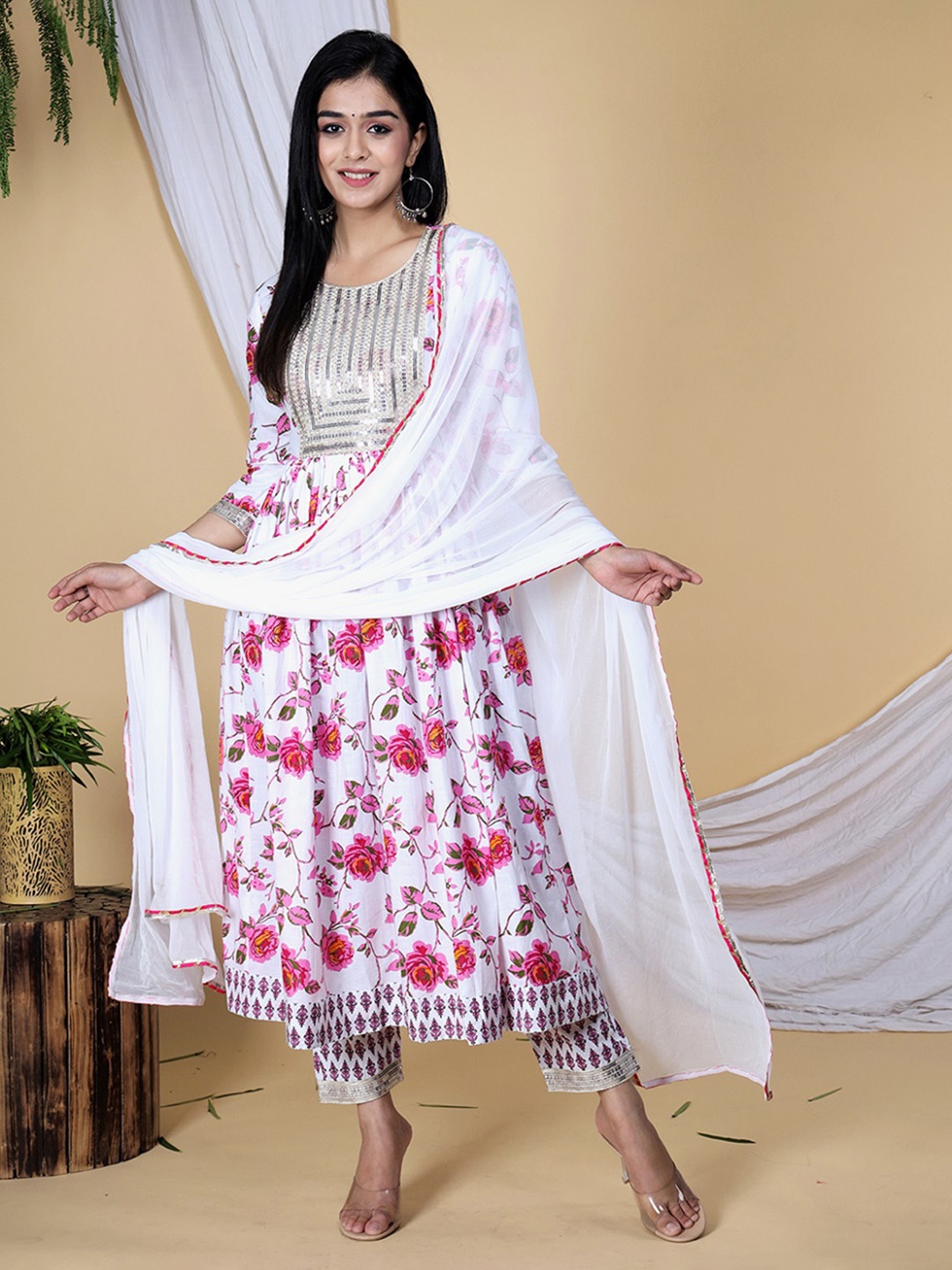 ELVISH JAIPUR Floral Embroidered Sequinned Cotton Anarkali Kurta With Trousers & Dupatta, Pink
ELVISH JAIPUR Floral Embroidered Sequinned Cotton Anarkali Kurta With Trousers & Dupatta, Pink