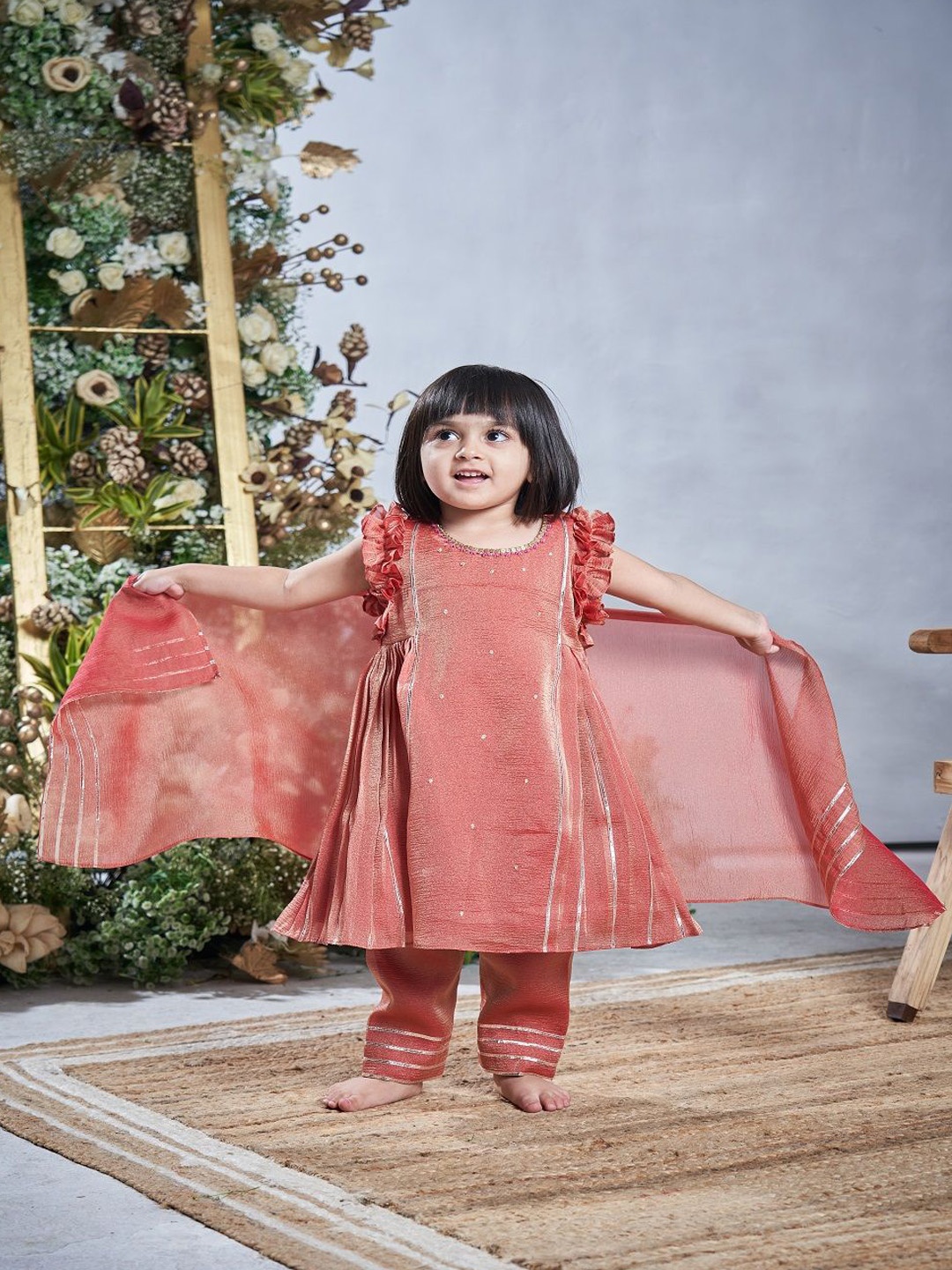 Vivedkids Girls Ethnic Motifs Embroidered Gotta Patti A-Line Kurta With Trousers & Dupatta, Rust
Vivedkids Girls Ethnic Motifs Embroidered Gotta Patti A-Line Kurta With Trousers & Dupatta, Rust