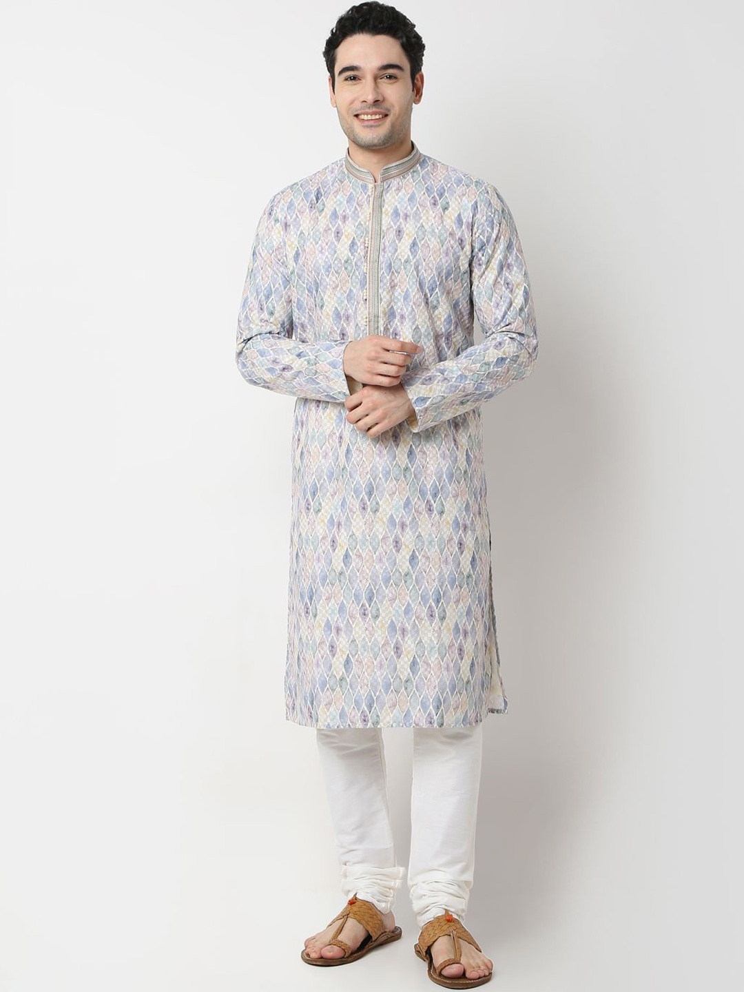 Ethnicity Ethnic Motifs Printed Mandarin Collar Straight Kurta and Churidar, White
Ethnicity Ethnic Motifs Printed Mandarin Collar Straight Kurta and Churidar, White
