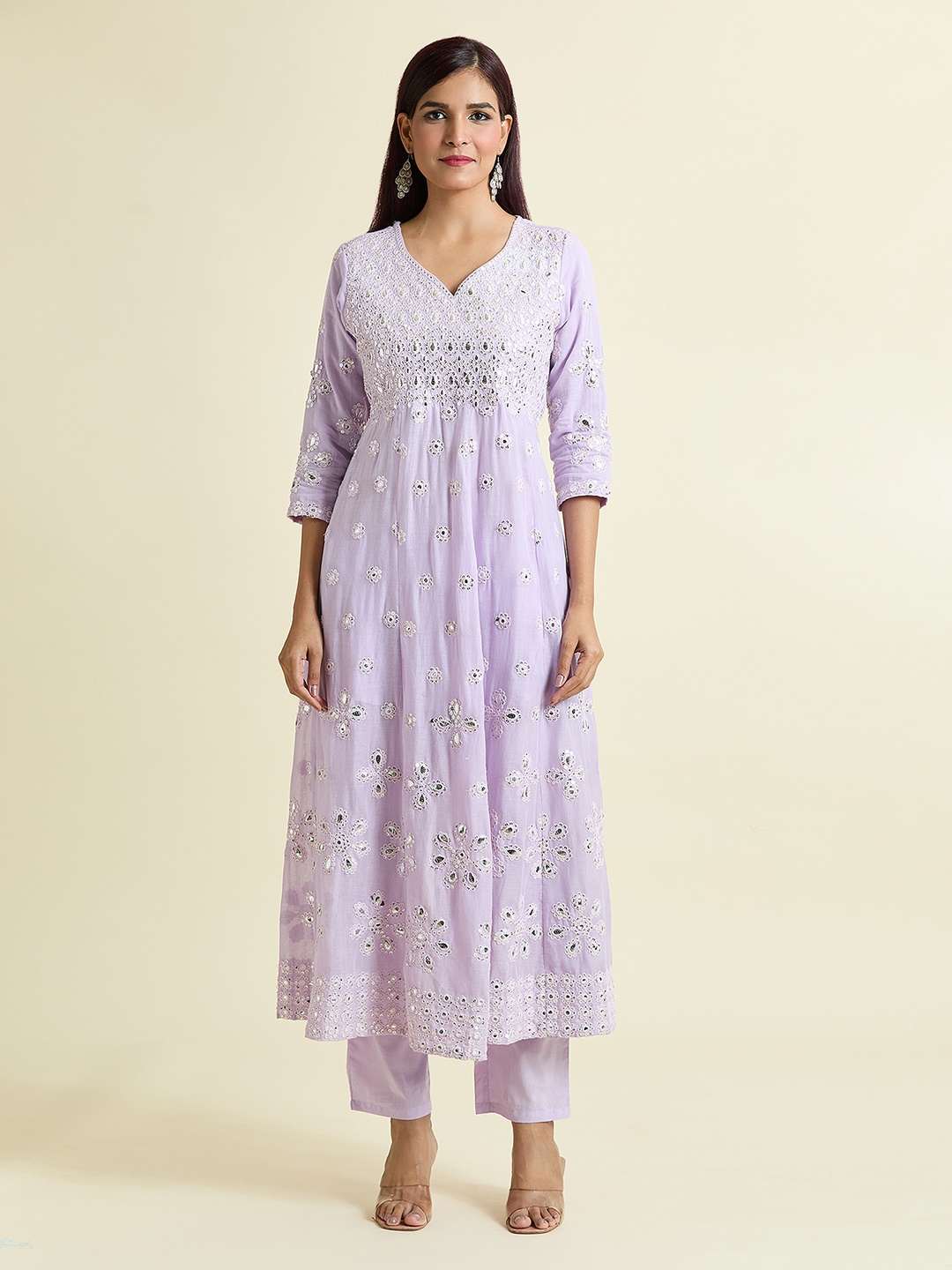 Adara Khan Embroidered Thread Work Pure Cotton Anarkali Kurta with Trousers & Dupatta, Lavender
Adara Khan Embroidered Thread Work Pure Cotton Anarkali Kurta with Trousers & Dupatta, Lavender