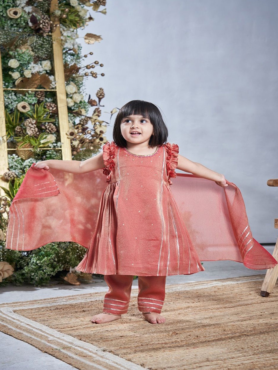 Vivedkids Girls Ethnic Motifs Embroidered Sequined A-Line Kurta With Trousers & Dupatta, Rust
Vivedkids Girls Ethnic Motifs Embroidered Sequined A-Line Kurta With Trousers & Dupatta, Rust