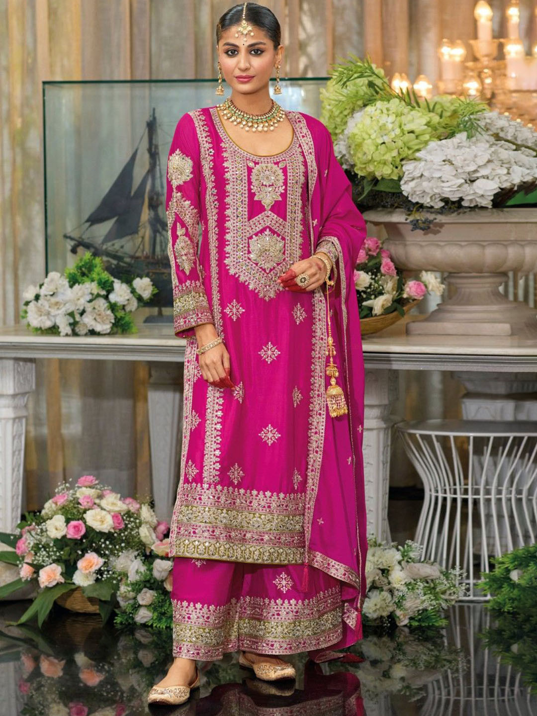 AUTUMN LANE Floral Embroidered Regular Cotton Silk Straight Kurta with Palazzos & Dupatta, Pink
AUTUMN LANE Floral Embroidered Regular Cotton Silk Straight Kurta with Palazzos & Dupatta, Pink