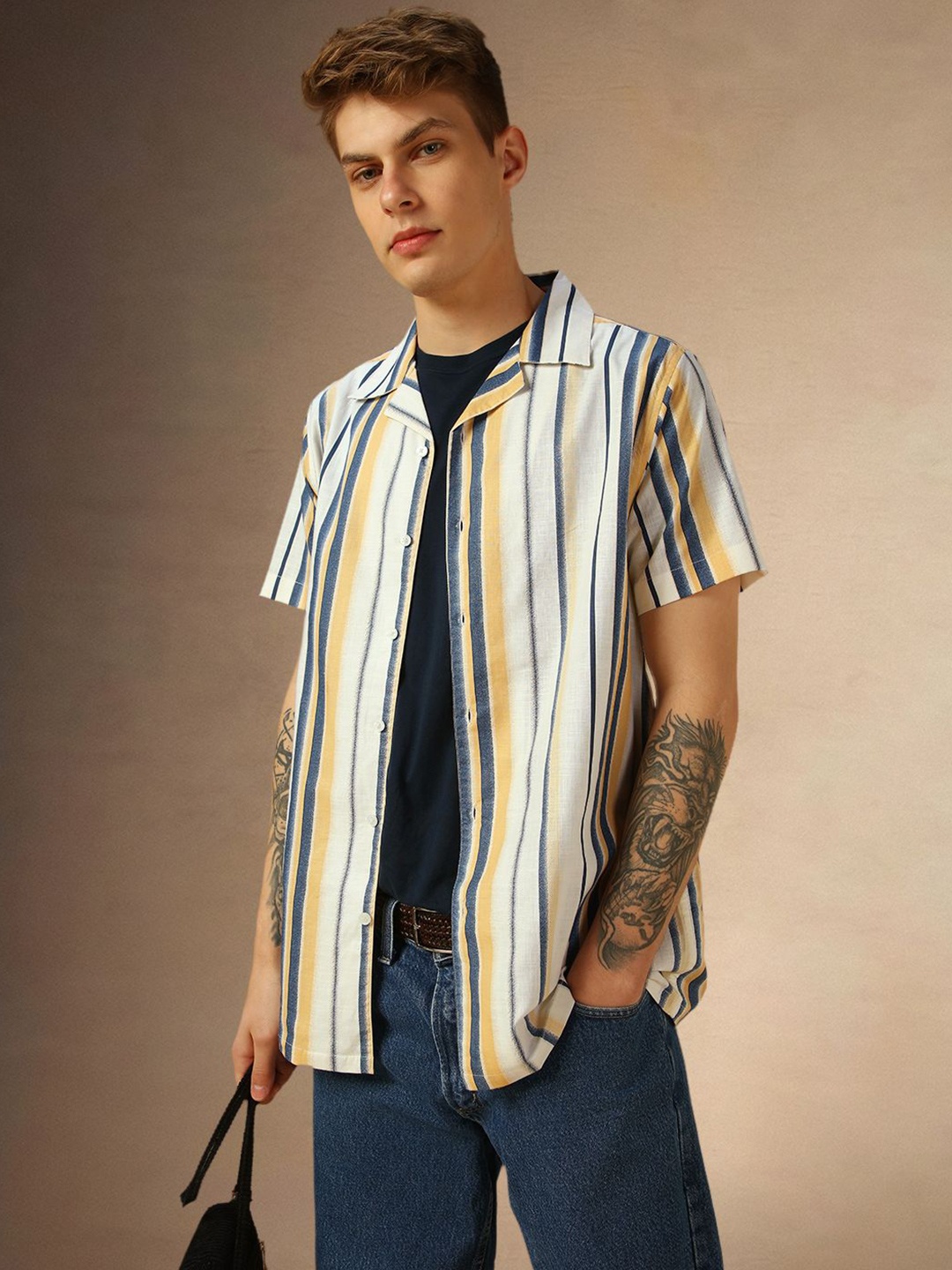 Dennis Lingo Classic Relaxed Fit Vertical Striped Cuban Collar Pure Cotton Casual Shirt, Yellow
Dennis Lingo Classic Relaxed Fit Vertical Striped Cuban Collar Pure Cotton Casual Shirt, Yellow