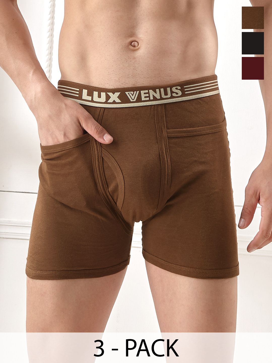 LUX VENUS Pack of 3 Assorted Men Cotton Pocket Trunk NW1_VENUS_PKT_DRW_AST_95_3PC, Brown
LUX VENUS Pack of 3 Assorted Men Cotton Pocket Trunk NW1_VENUS_PKT_DRW_AST_95_3PC, Brown