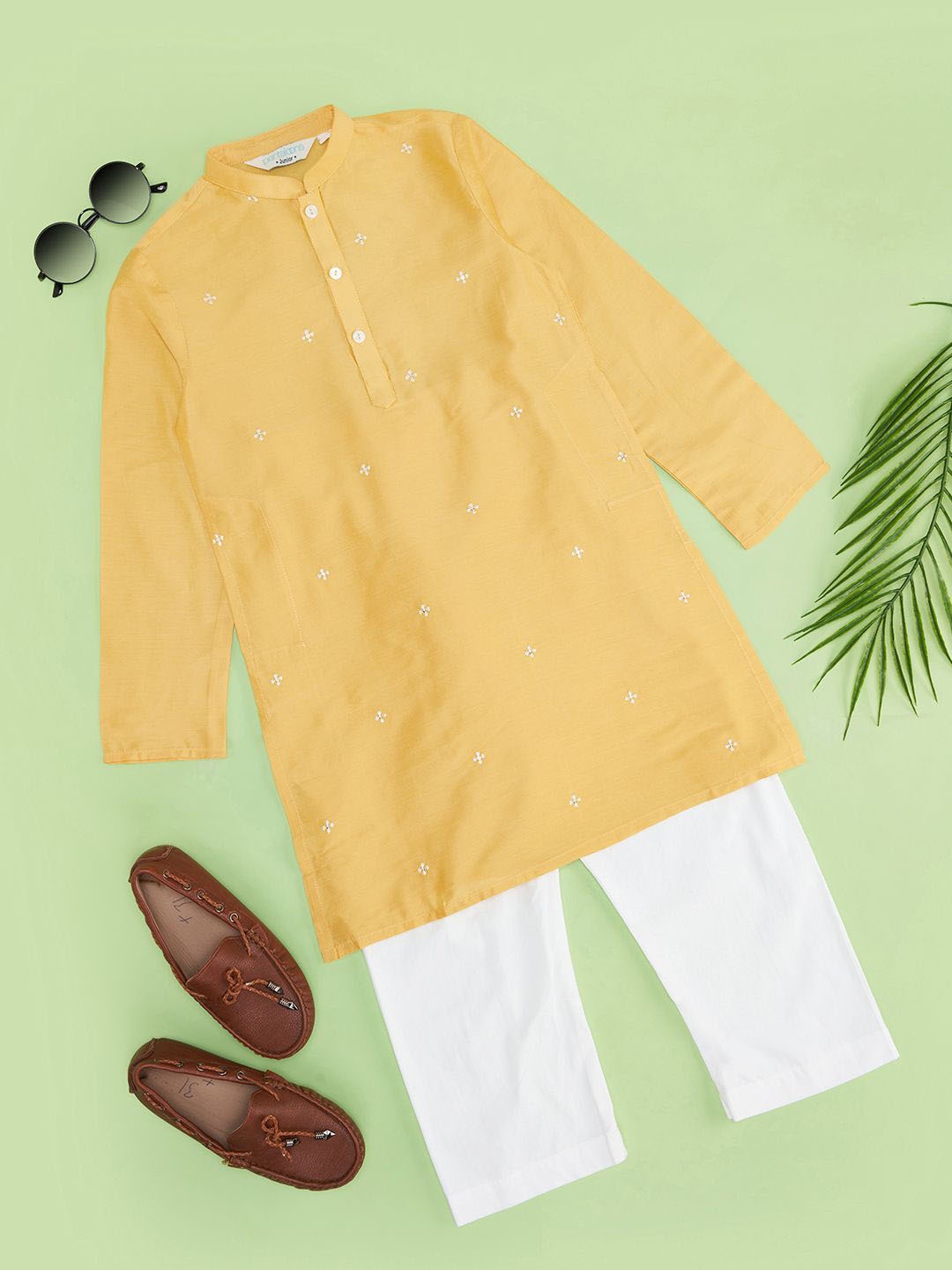 indus route by Pantaloons Boys Floral Embroidered Mandarin Collar Kurta with Pyjama, Mustard
indus route by Pantaloons Boys Floral Embroidered Mandarin Collar Kurta with Pyjama, Mustard