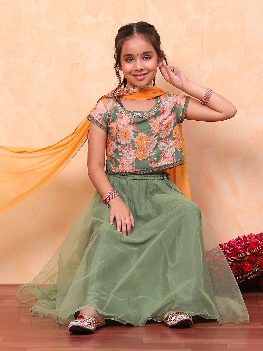 Biba Girls Floral Printed Sequinned Ready to Wear Lehenga & Blouse With Dupatta, Green
Biba Girls Floral Printed Sequinned Ready to Wear Lehenga & Blouse With Dupatta, Green