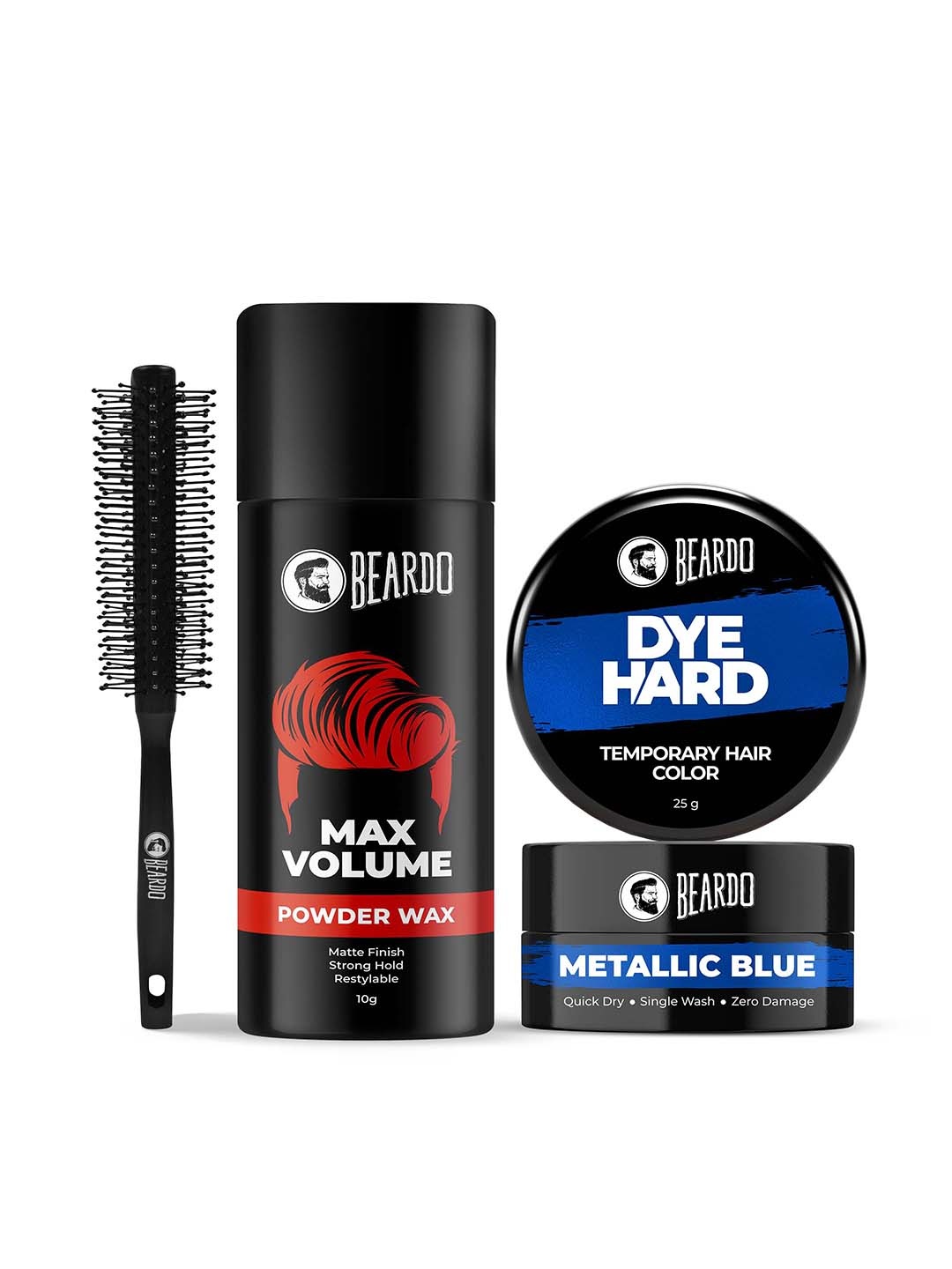 BEARDO Set Of Hair Brush, Max Volume Powder Wax 10g & Temporary Hair Color 25g - Blue, Black
BEARDO Set Of Hair Brush, Max Volume Powder Wax 10g & Temporary Hair Color 25g - Blue, Black