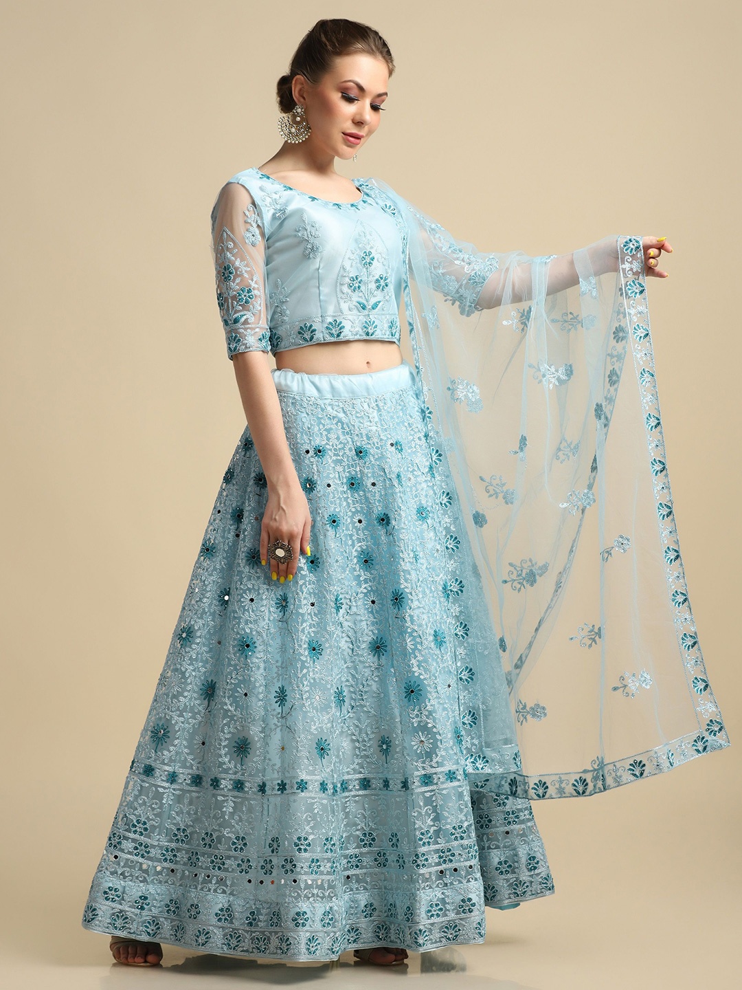 Warthy Ent Embroidered Mirror Work Semi-Stitched Lehenga & Unstitched Blouse With Dupatta, Blue
Warthy Ent Embroidered Mirror Work Semi-Stitched Lehenga & Unstitched Blouse With Dupatta, Blue