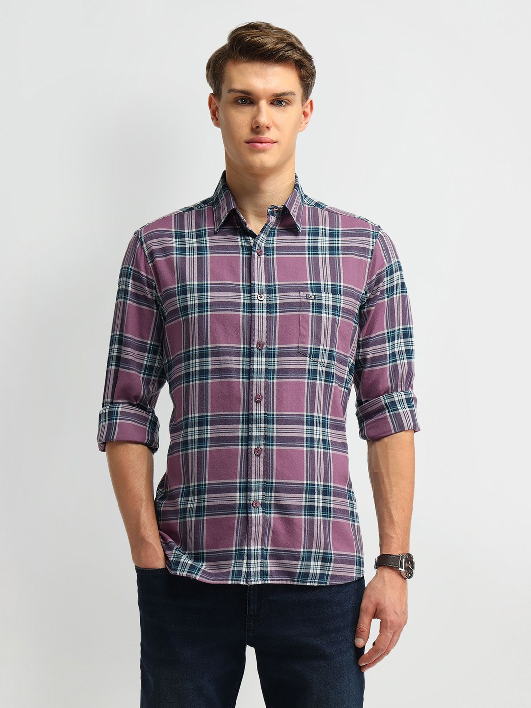 Arrow Sport Men Classic Tailored Fit Tartan Checks Opaque Checked Casual Shirt, Purple
Arrow Sport Men Classic Tailored Fit Tartan Checks Opaque Checked Casual Shirt, Purple