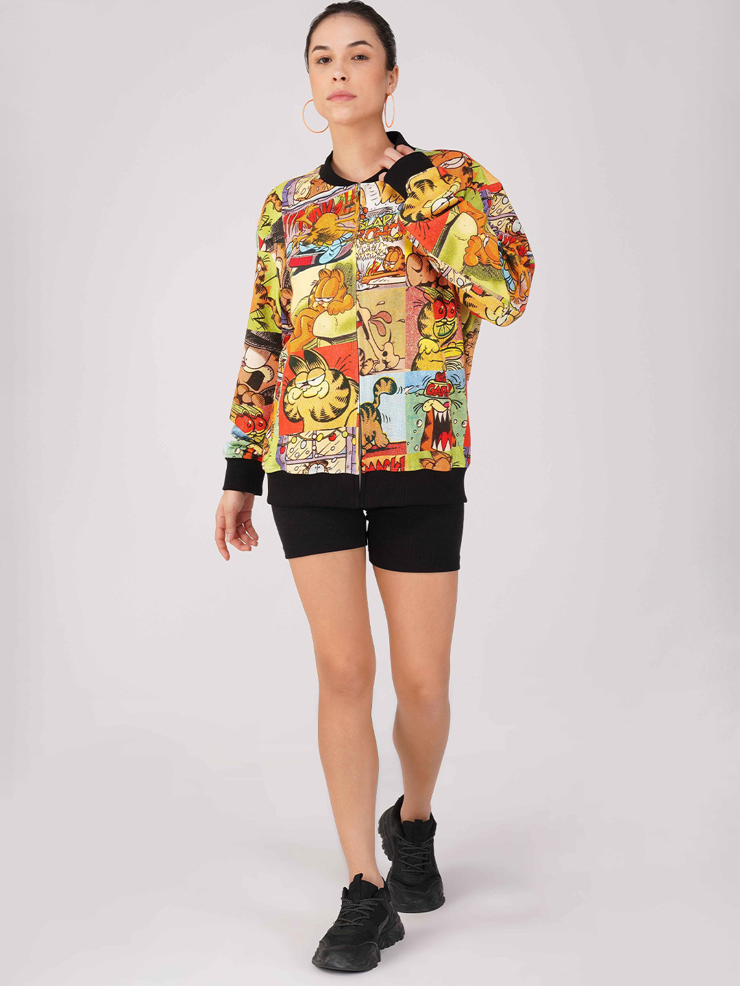 THE CLOTHING FACTORY Women Stand Collar Graphic Printed Cotton Casual Bomber Jacket, Yellow
THE CLOTHING FACTORY Women Stand Collar Graphic Printed Cotton Casual Bomber Jacket, Yellow