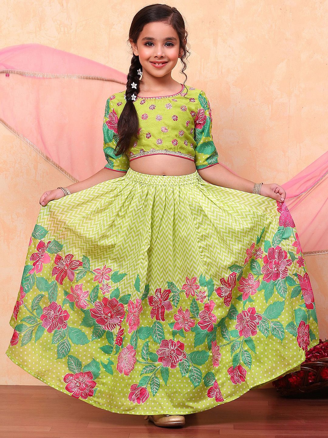 Biba Girls Floral Embroidered Beads and Stones Ready to Wear Lehenga & Blouse With Dupatta, Green
Biba Girls Floral Embroidered Beads and Stones Ready to Wear Lehenga & Blouse With Dupatta, Green