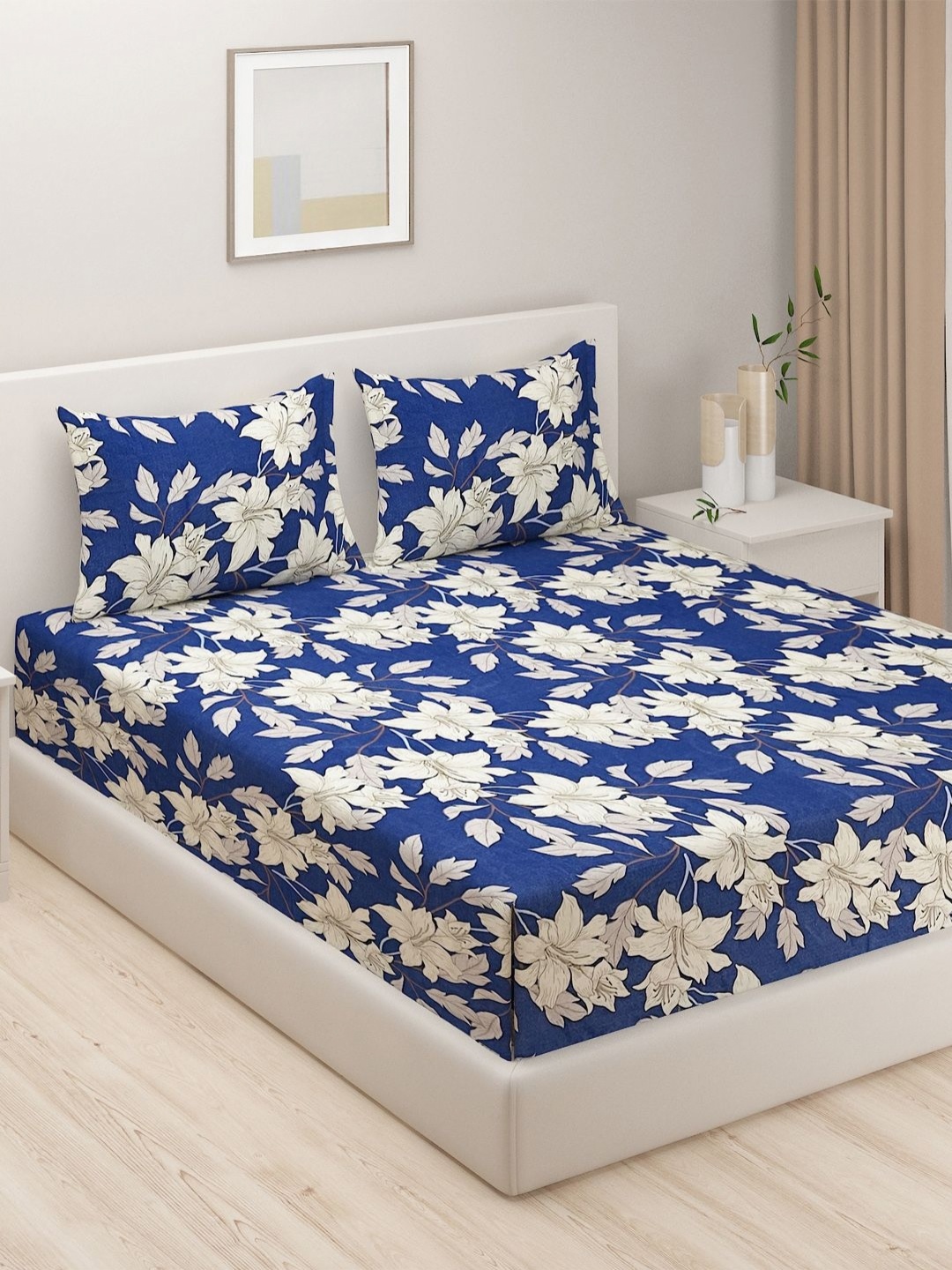 SWAYAM Blue & Cream-Coloured Floral Printed 160 TC King Bedsheet Set 2.28 m x 2.54 m
SWAYAM Blue & Cream-Coloured Floral Printed 160 TC King Bedsheet Set 2.28 m x 2.54 m
