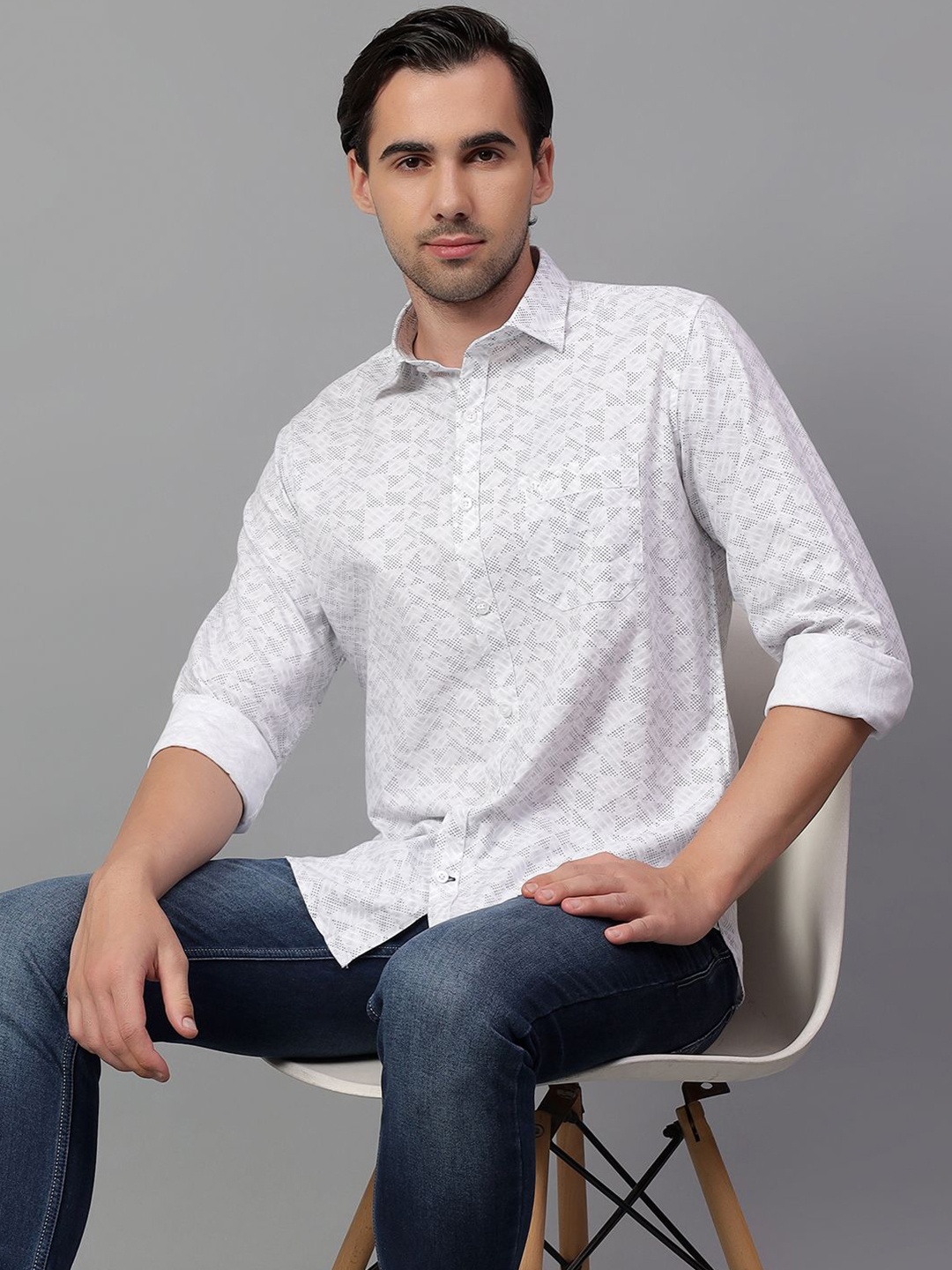 Cantabil Men Spread Collar Geometric Printed Cotton Slim Fit Casual Shirt, White
Cantabil Men Spread Collar Geometric Printed Cotton Slim Fit Casual Shirt, White