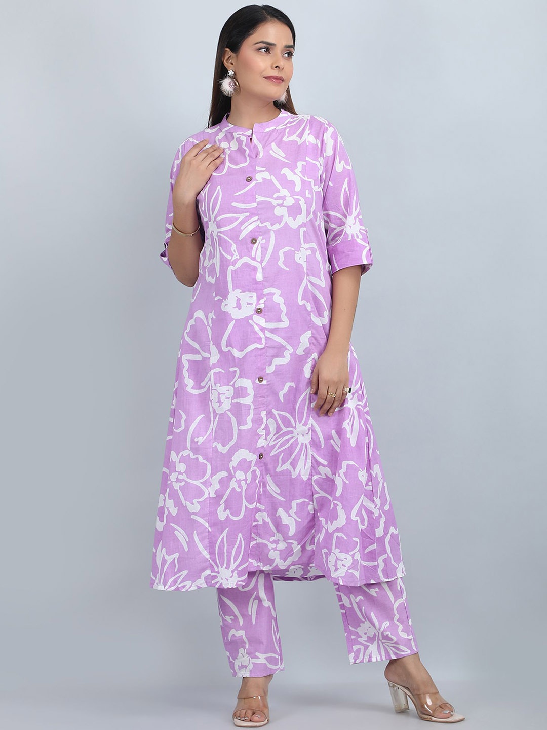 SHIFORY Floral Printed Mandarin Collar Pure Cotton Straight Kurta With Trouser, Purple
SHIFORY Floral Printed Mandarin Collar Pure Cotton Straight Kurta With Trouser, Purple