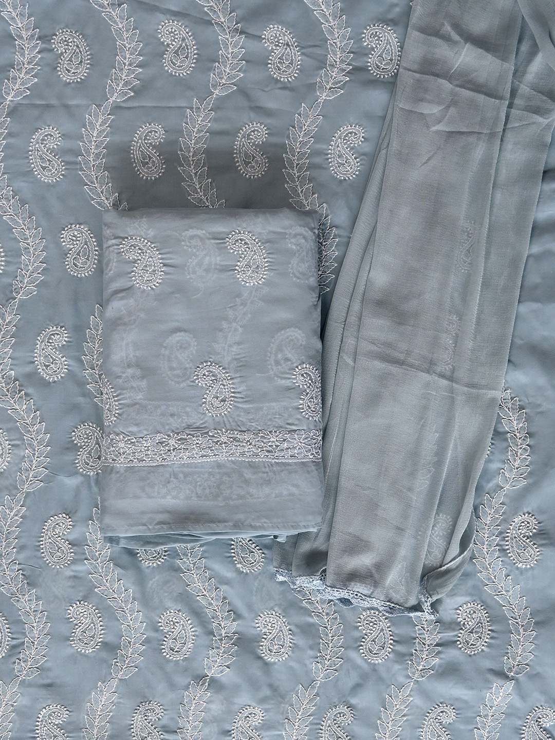 Seva Chikan Ethnic Motifs Embroidered Lucknowi Chikankari Unstitched Dress Material, Grey
Seva Chikan Ethnic Motifs Embroidered Lucknowi Chikankari Unstitched Dress Material, Grey