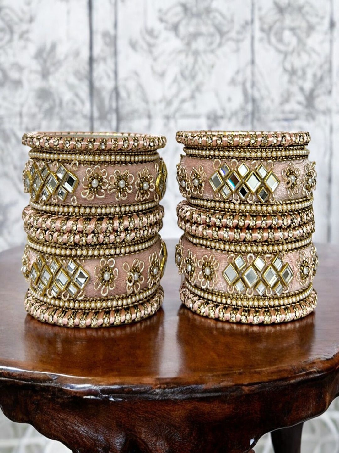 AccessHer Set Of 20 Gold Plated Rajwadi Style Pink Velvet & Mirrors Embellished Bangles
AccessHer Set Of 20 Gold Plated Rajwadi Style Pink Velvet & Mirrors Embellished Bangles