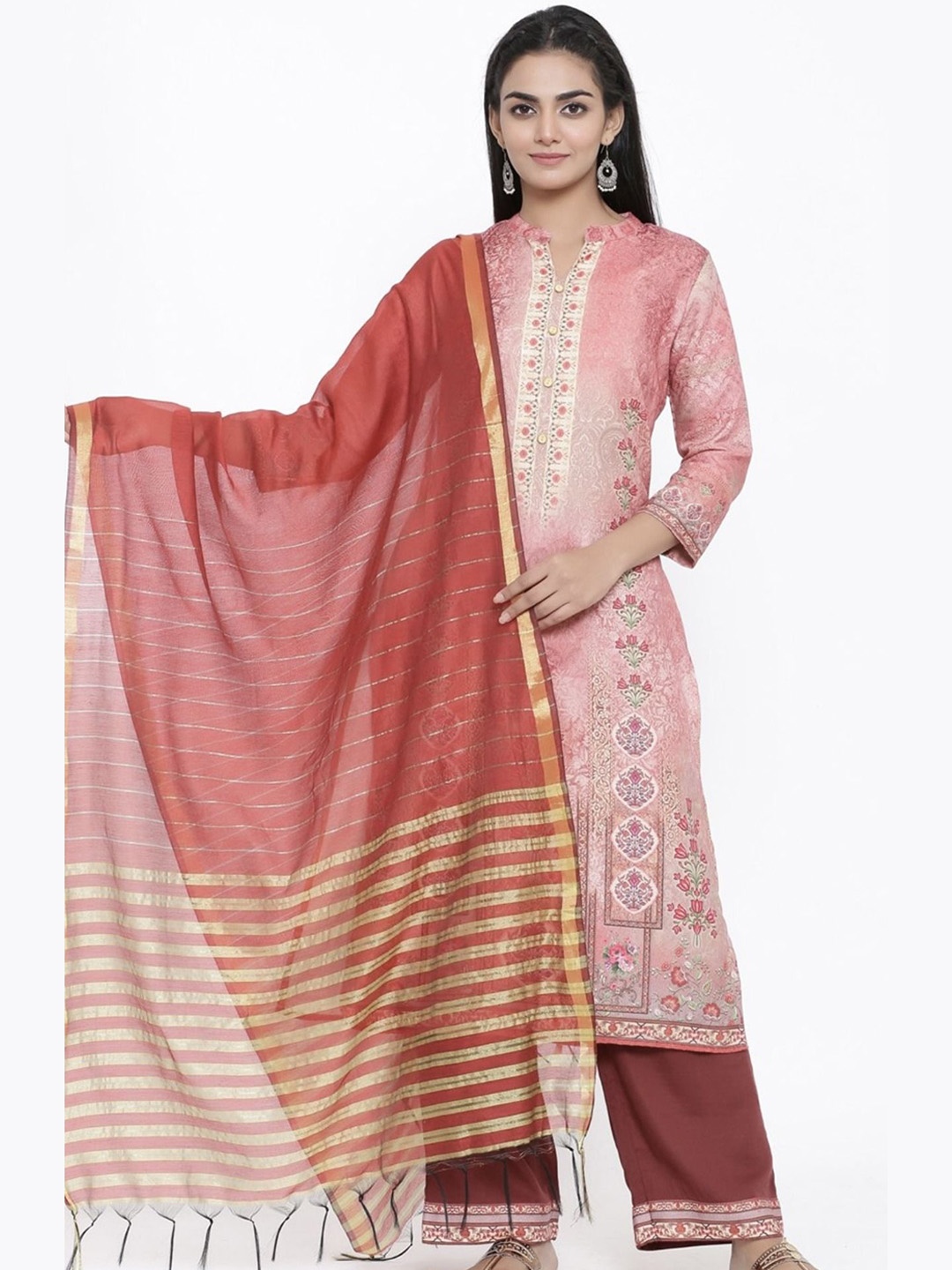 Anouk Pink Floral Printed Mandarin Collar Pure Silk Straight Kurta With Palazzo & Dupatta
Anouk Pink Floral Printed Mandarin Collar Pure Silk Straight Kurta With Palazzo & Dupatta