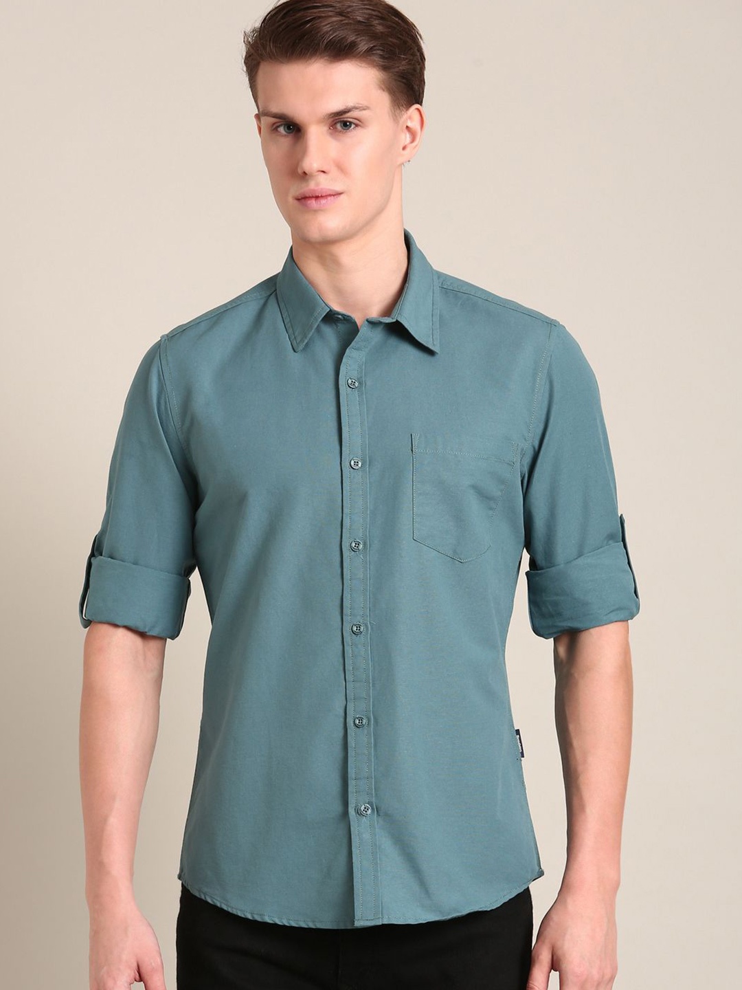 The Roadster Lifestyle Co. Men Standard Spread Collar Solid Cotton Casual Shirt, Teal
The Roadster Lifestyle Co. Men Standard Spread Collar Solid Cotton Casual Shirt, Teal