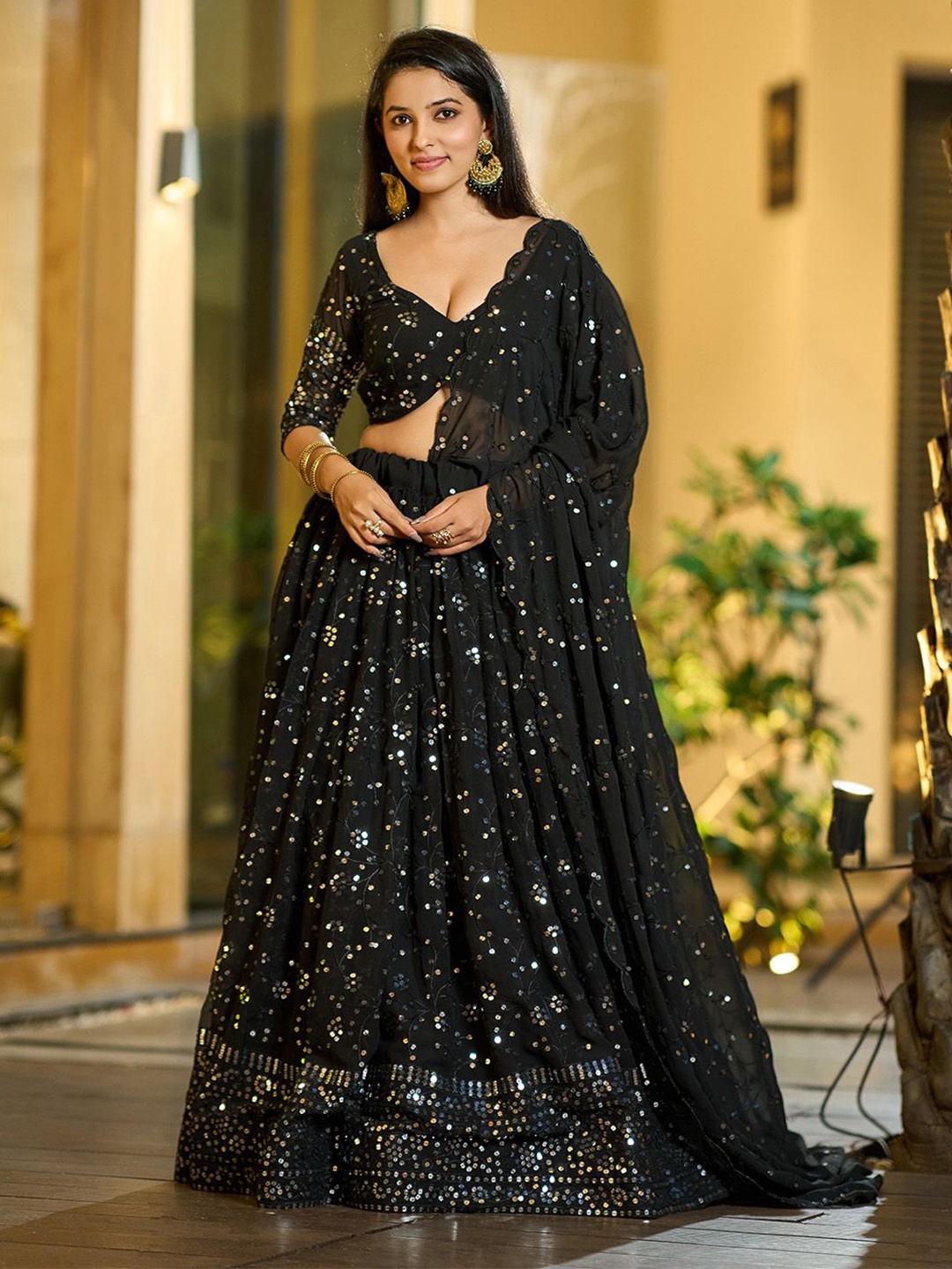 KALINI Embroidered Thread Work Semi-Stitched Lehenga & Unstitched Blouse With Dupatta, Black
KALINI Embroidered Thread Work Semi-Stitched Lehenga & Unstitched Blouse With Dupatta, Black