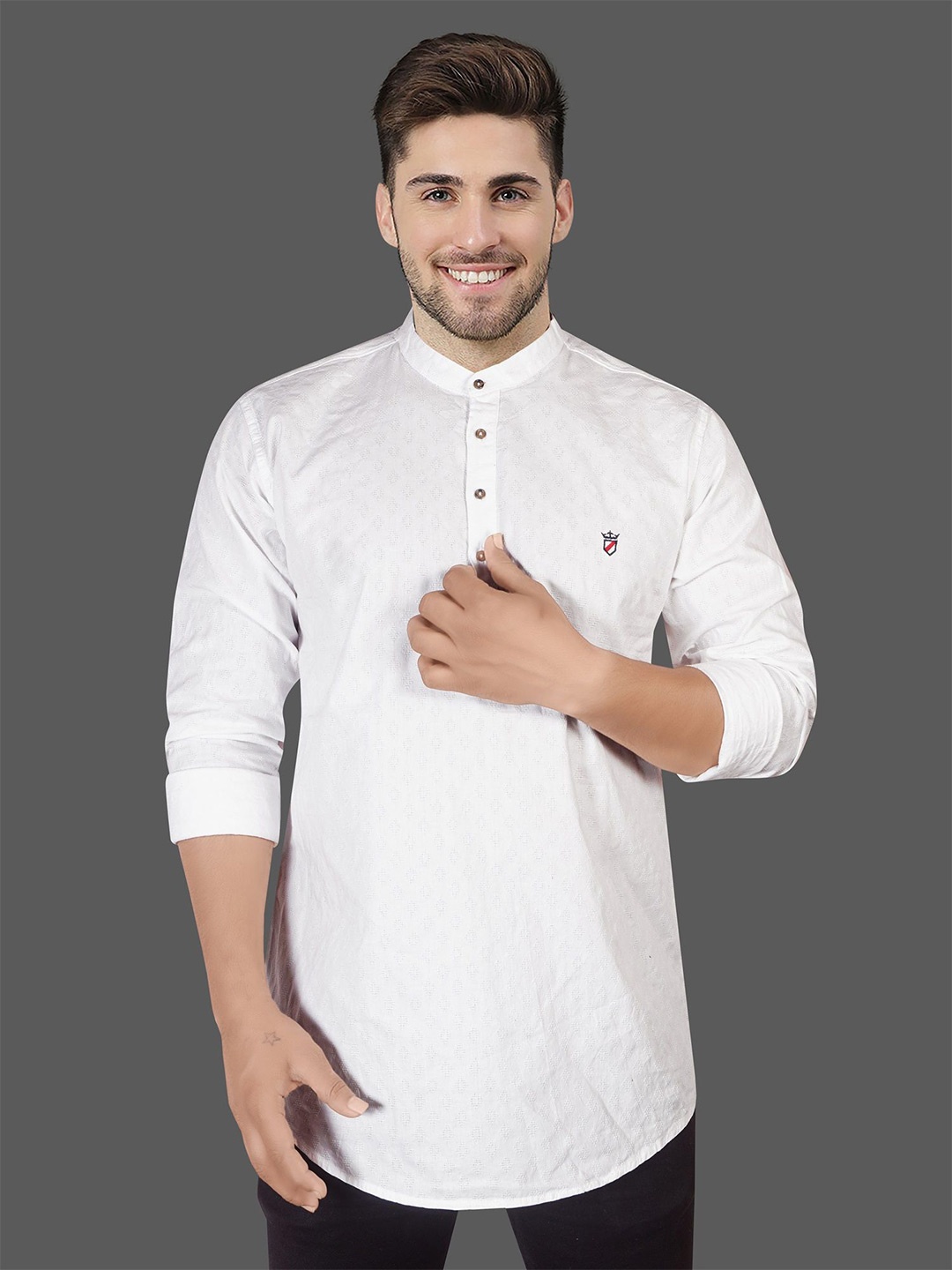 Jb Just BLACK Men Classic Band Collar Geometric Self Design Cotton Casual Shirt, White
Jb Just BLACK Men Classic Band Collar Geometric Self Design Cotton Casual Shirt, White