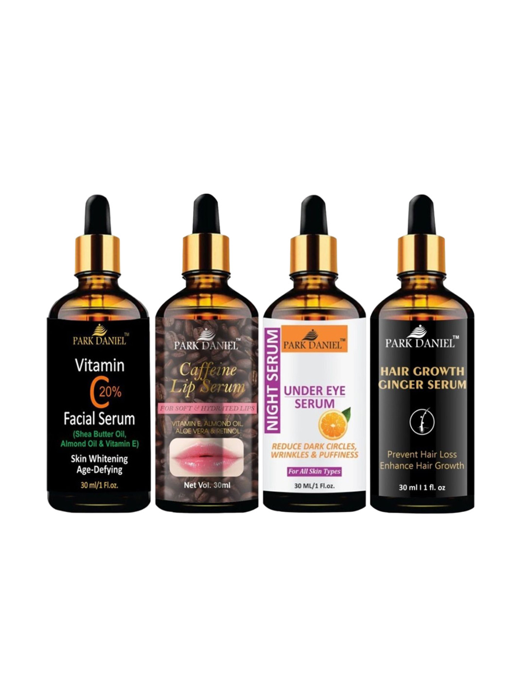 Park Daniel Set Of 4 Vitamin C Face, Caffeine Lip, Hair Growth & Under Eye Serum, Black
Park Daniel Set Of 4 Vitamin C Face, Caffeine Lip, Hair Growth & Under Eye Serum, Black