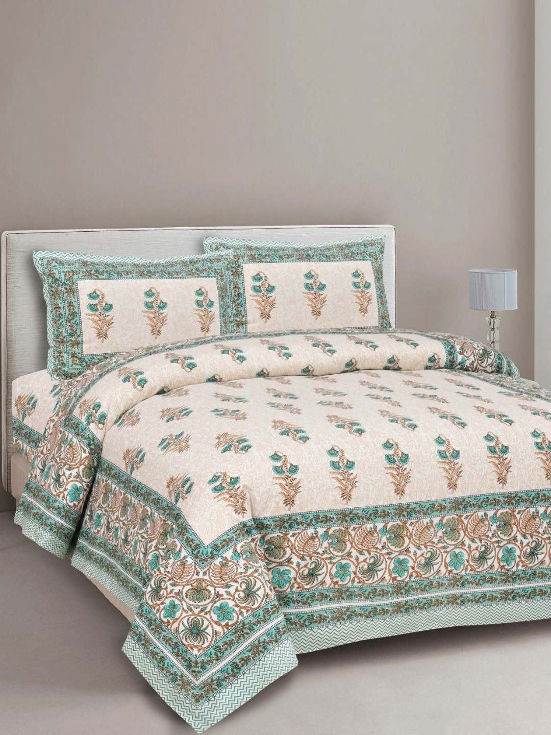 Urban Jaipur Green & Cream-Coloured Floral 200 TC King Bedsheet with 2 Pillow Covers
Urban Jaipur Green & Cream-Coloured Floral 200 TC King Bedsheet with 2 Pillow Covers